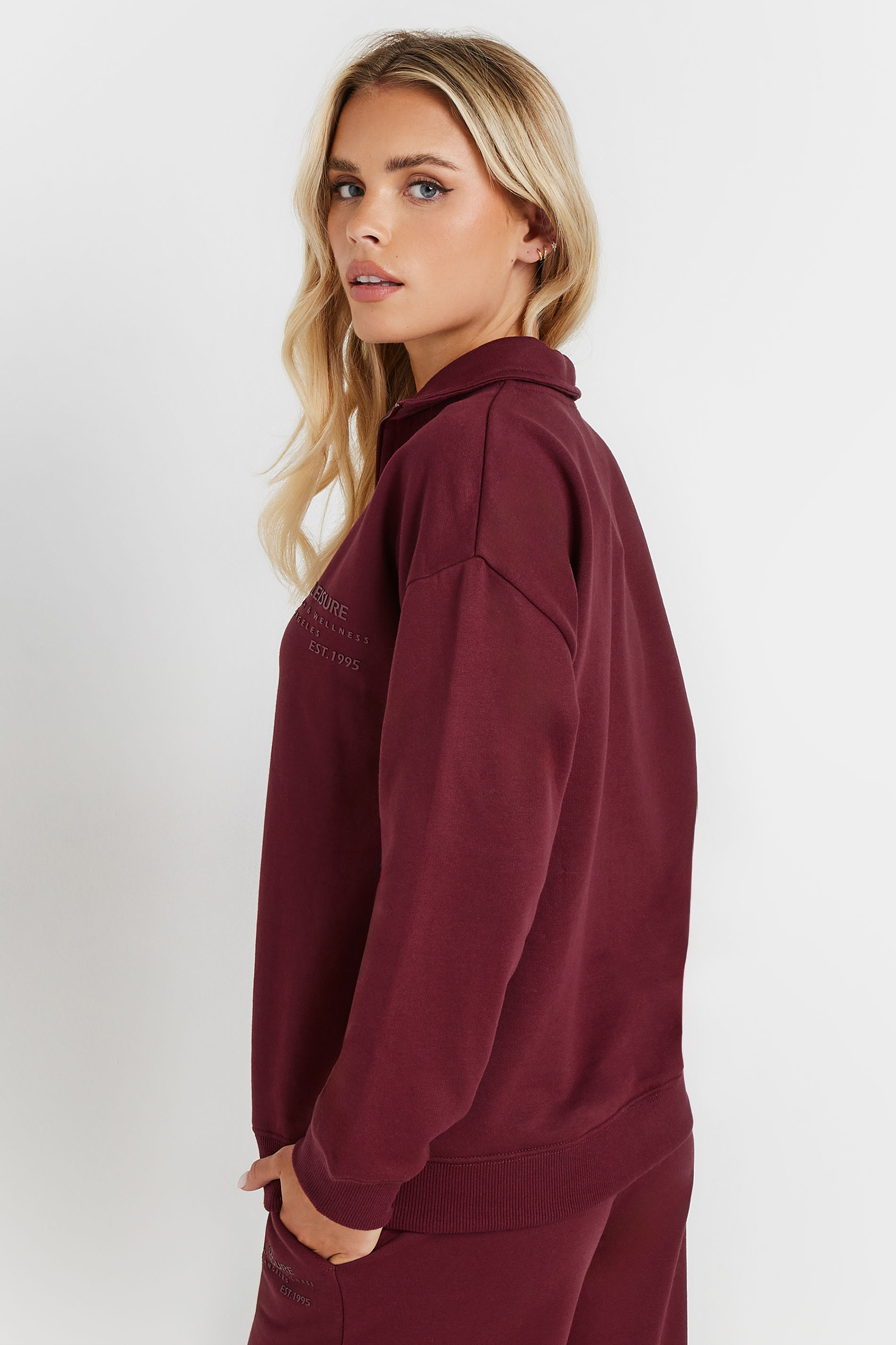 PixieGirl Petite Women's Burgundy Red High Neck Sweatshirt | PixieGirl 5