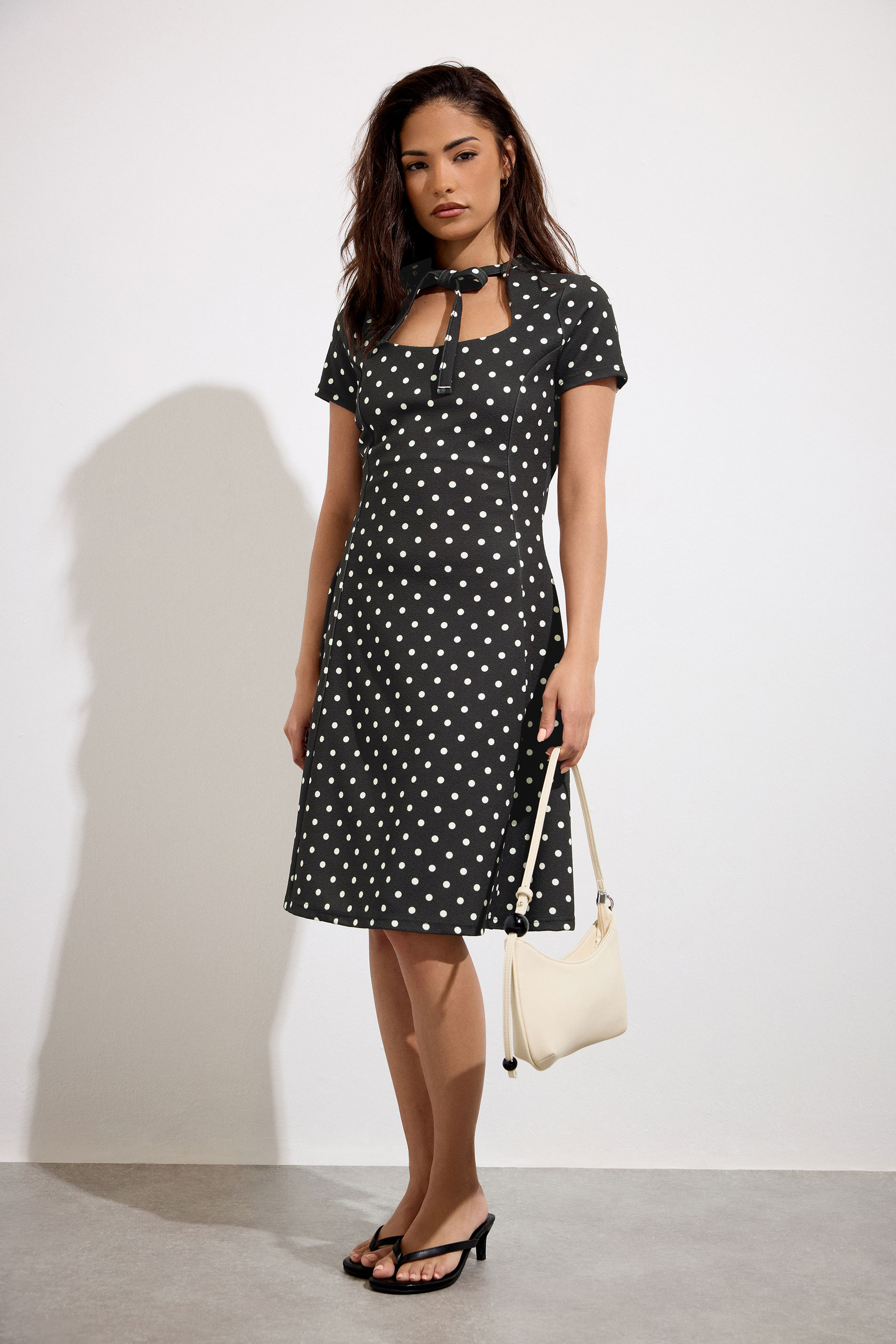 Pixiegirl Women's Black Petite Polka Dot Tie Detail Mini Dress Size 10