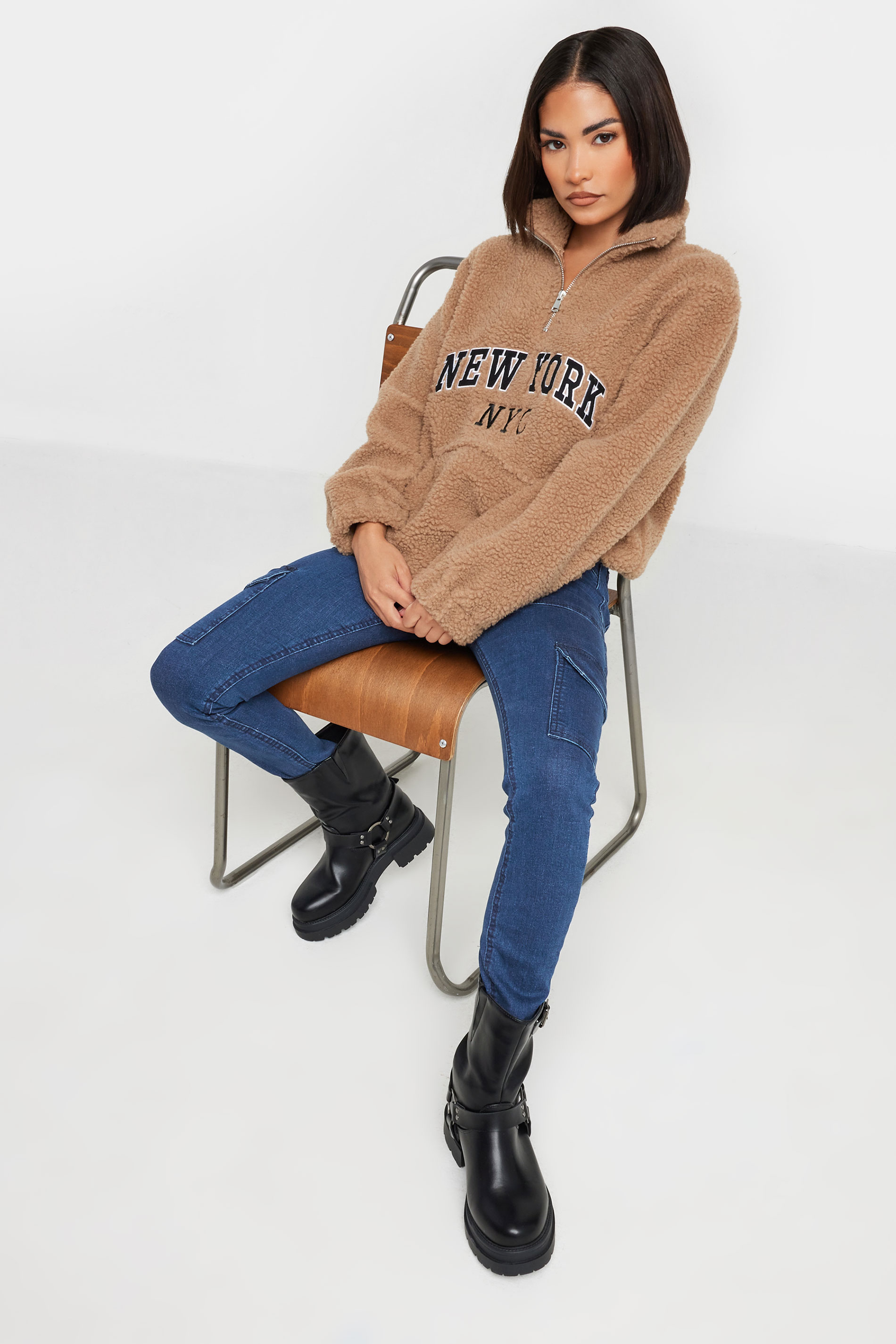 PixieGirl Petite Womens Blue Pocket Detail Cargo Skinny Jeans | PixieGirl 4