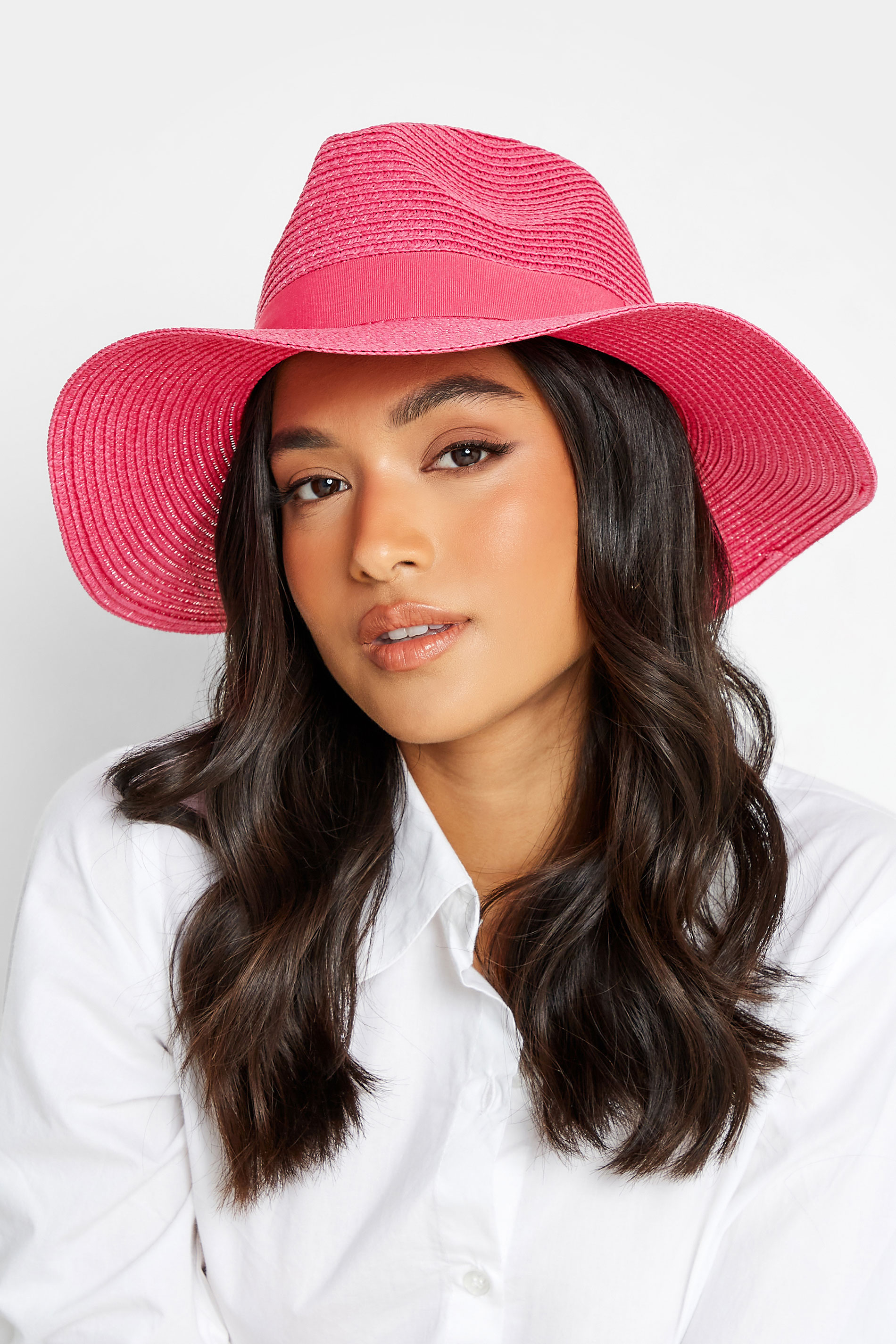 Hot Pink Straw Fedora Hat | Yours Clothing  1