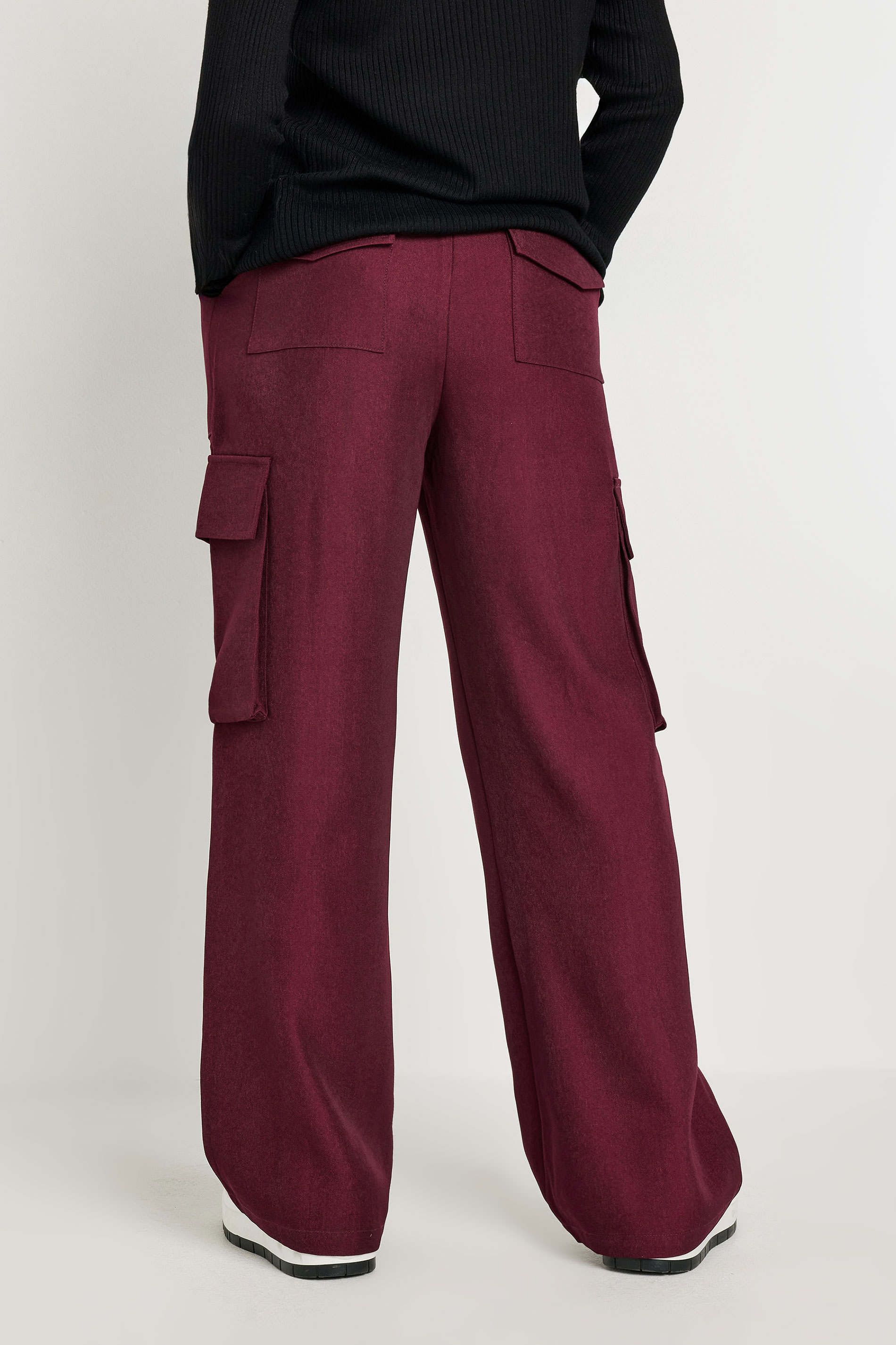PixieGirl Petite Women's Burgundy Red Utility Style Wide Leg Trousers | PixieGirl 4