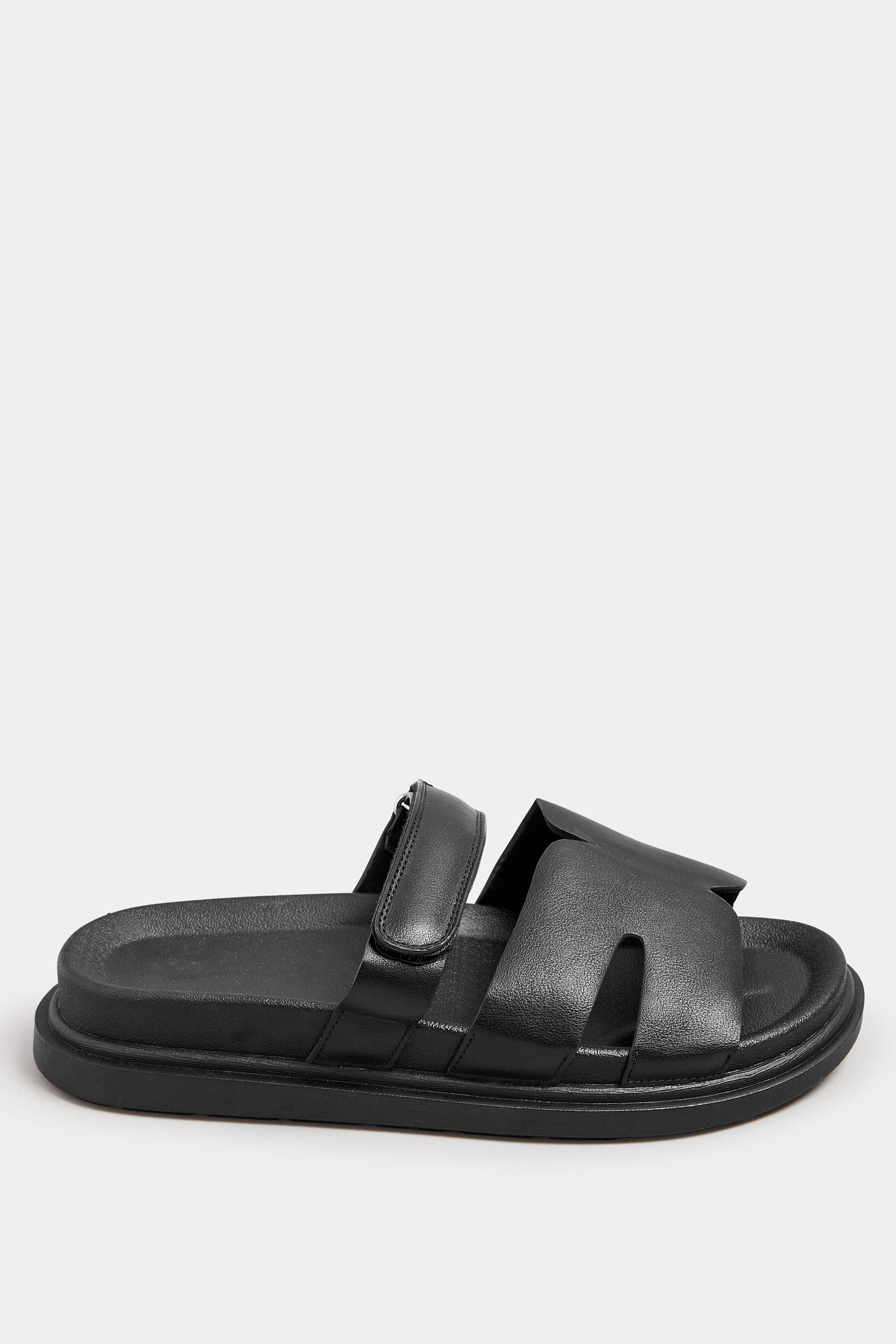 Black Faux Leather Velcro Strap Sandals In Extra Wide EEE Fit | Yours Clothing 4