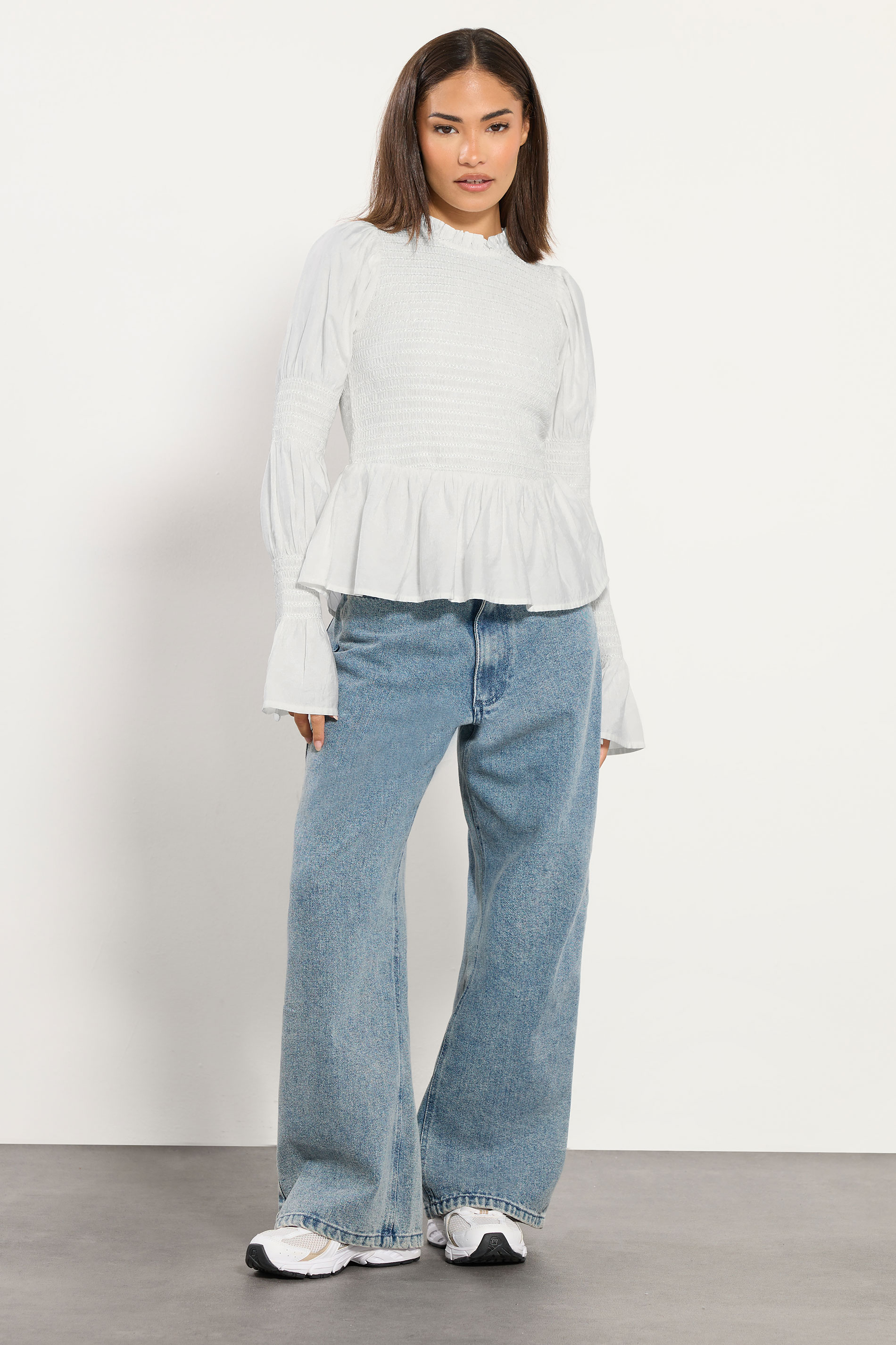 PixieGirl Petite Women's White Shirred Peplum Smock Top | PixieGirl 3