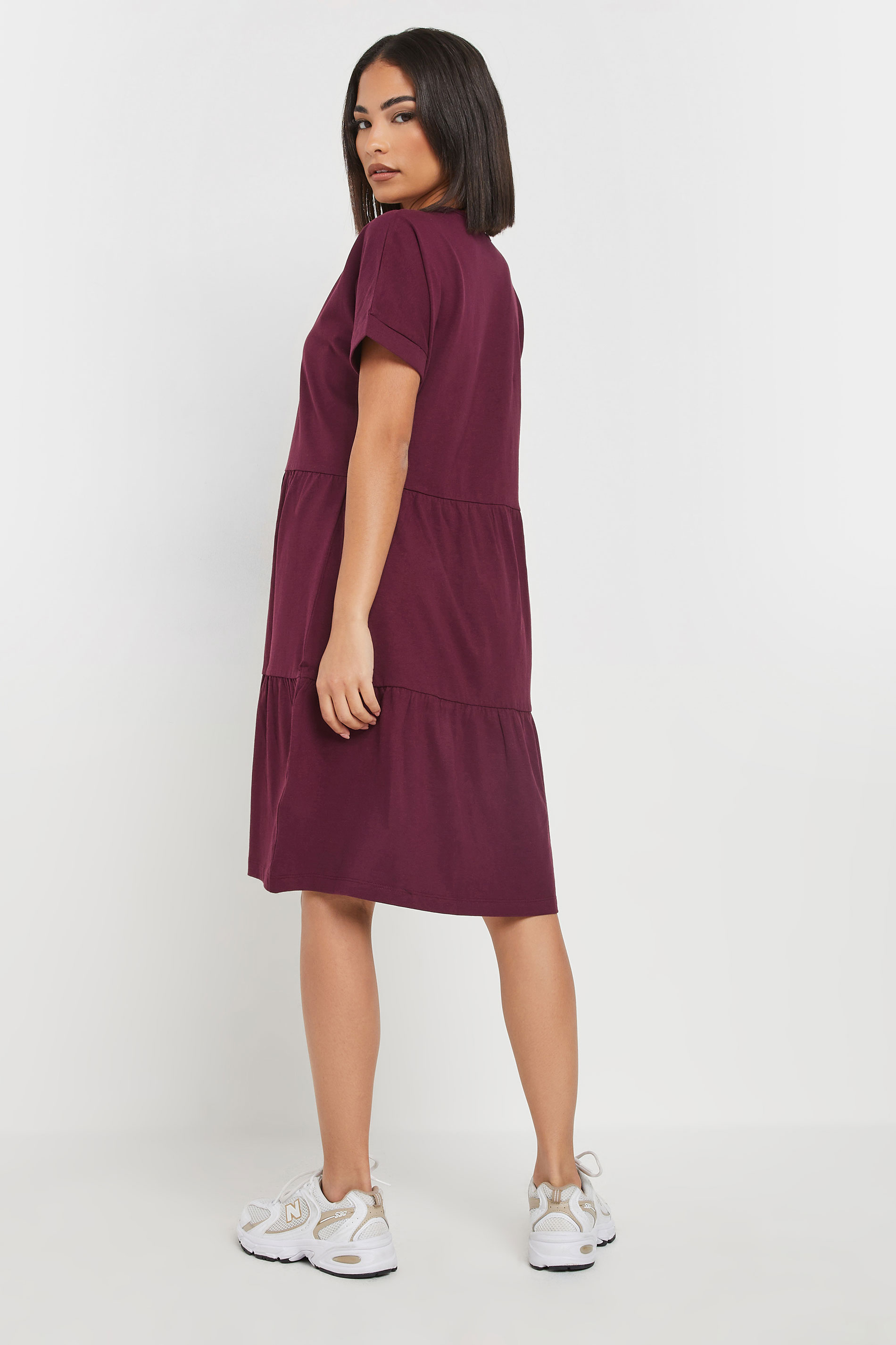PixieGirl Petite Women's Burgundy Red Tiered Smock Dress | PixieGirl 3