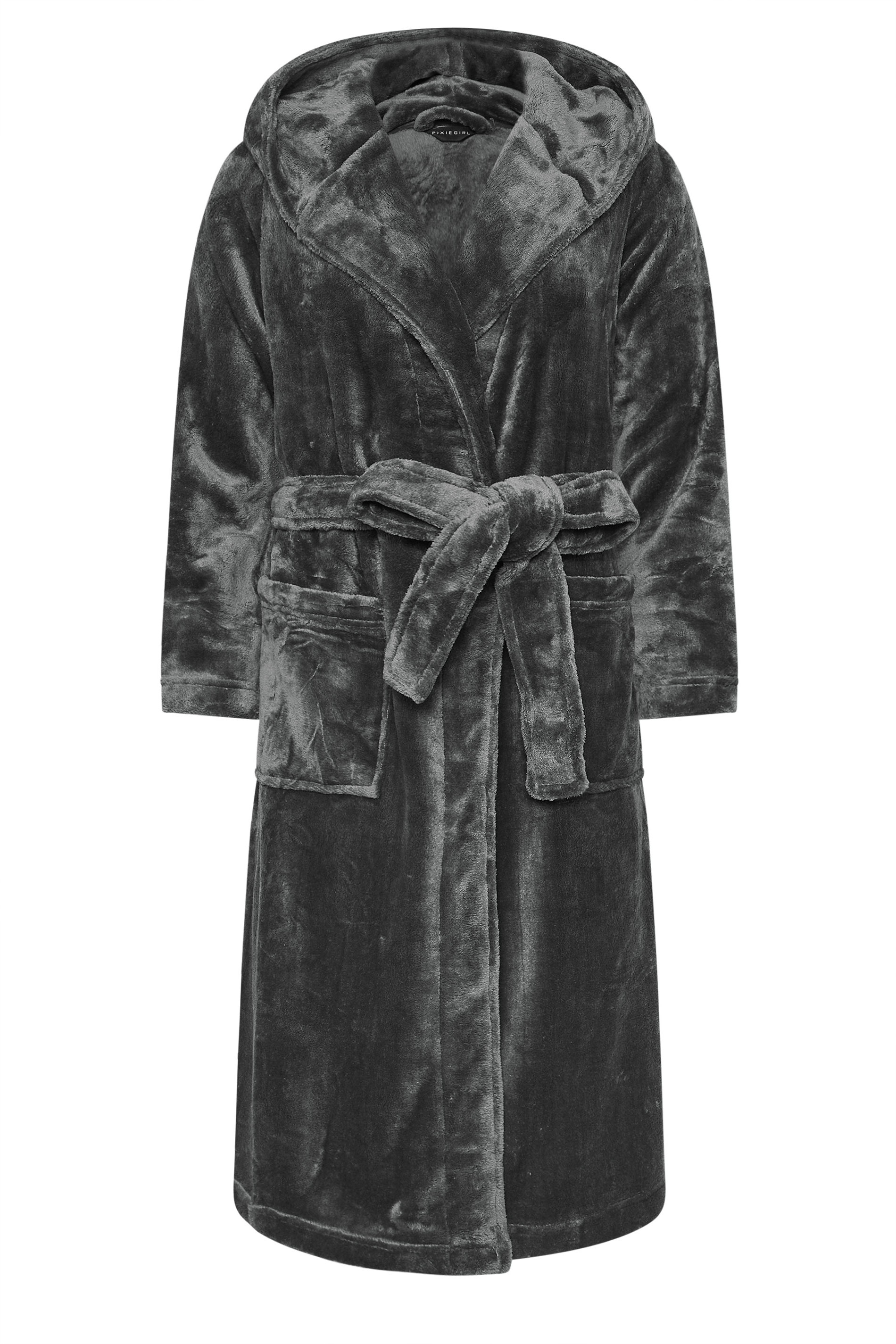 PixieGirl Petite Women's Grey Super Luxe Hooded Dressing Gown | PixieGirl 5
