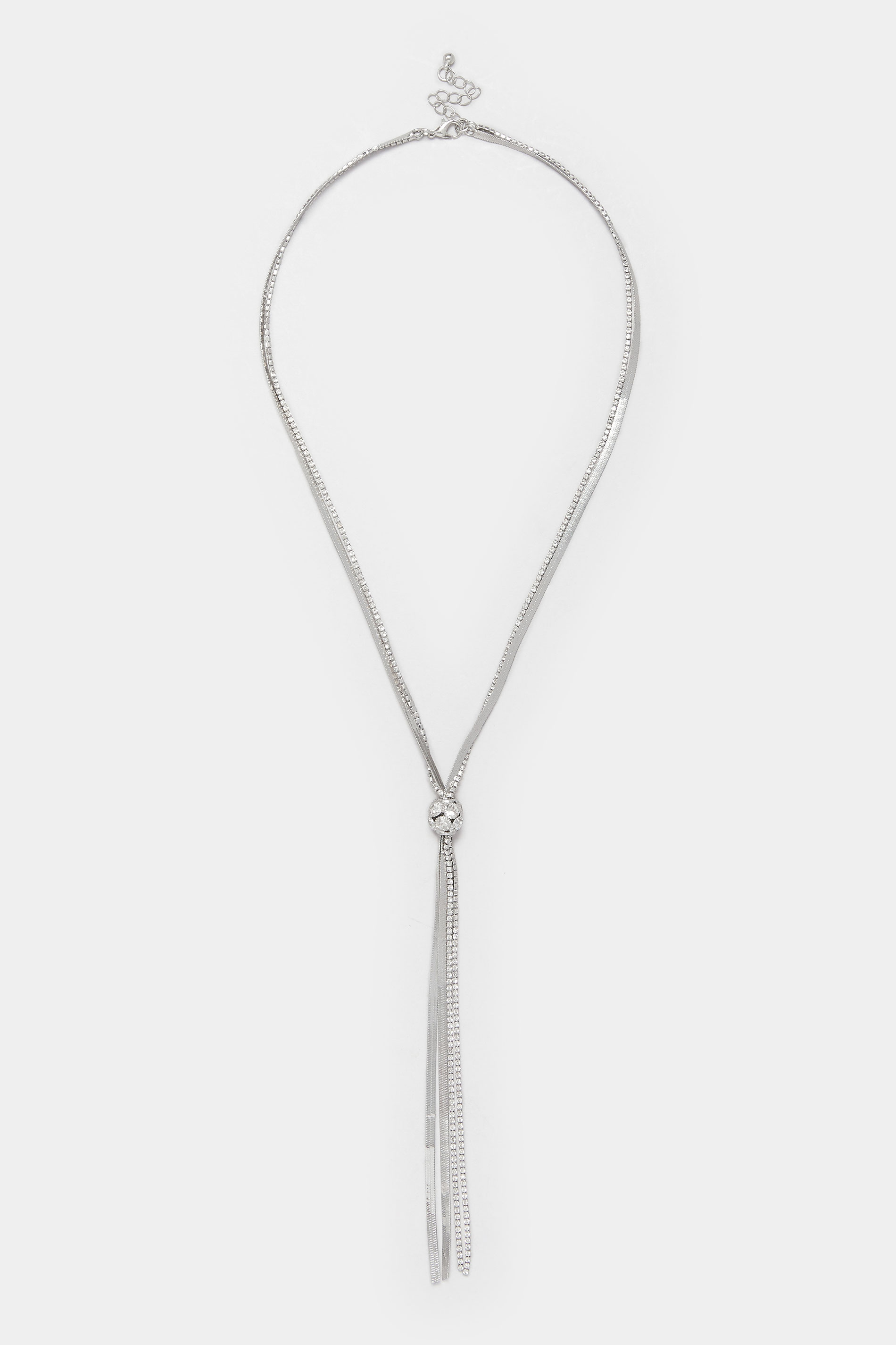 Silver Tone Long Diamante Ball Necklace | Yours Clothing 2