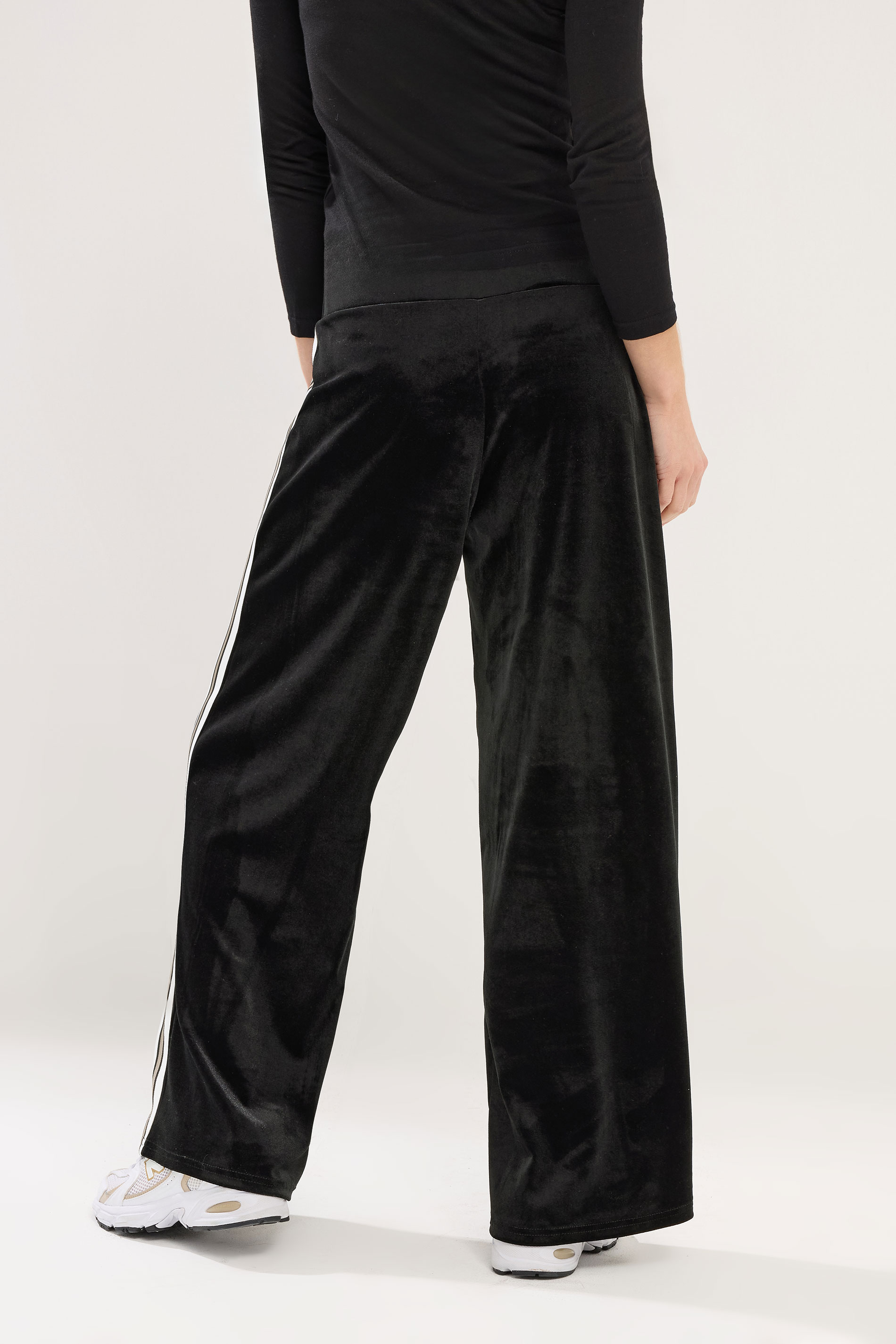 PixieGirl Petite Womens Black Velour Side Stripe Trousers | PixieGirl 3