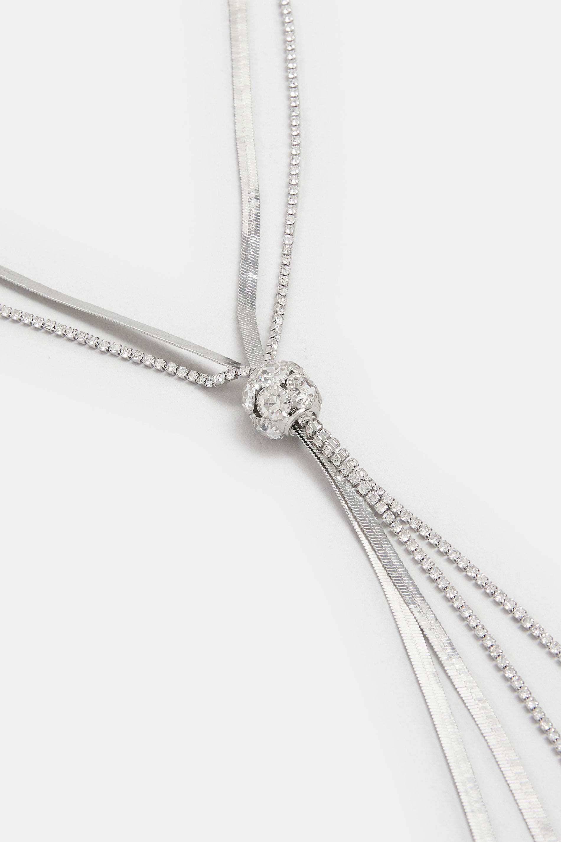 Silver Tone Long Diamante Ball Necklace | Yours Clothing 3