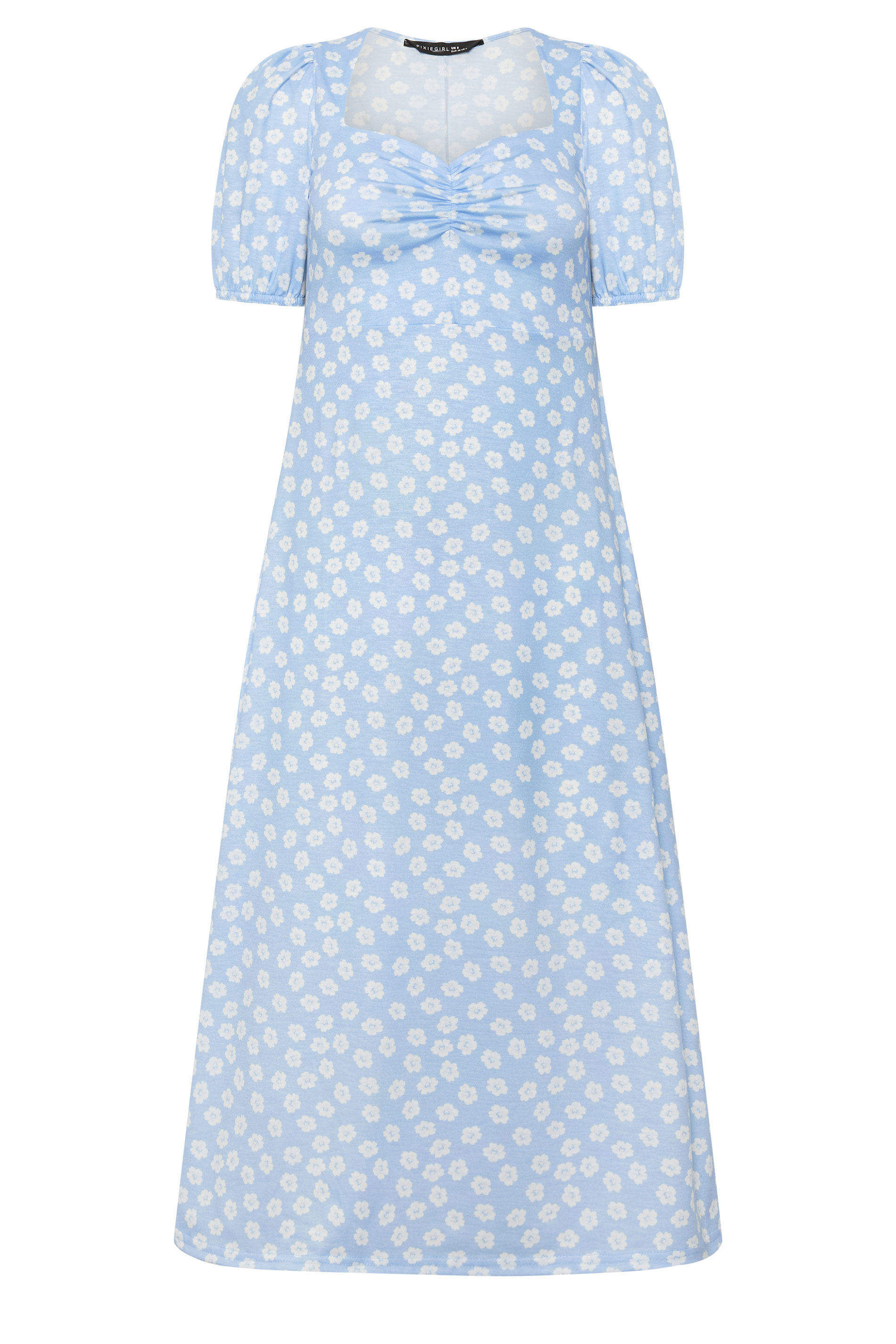 PixieGirl Petite Women's Blue Floral Ruched Midi Dress | PixieGirl 5