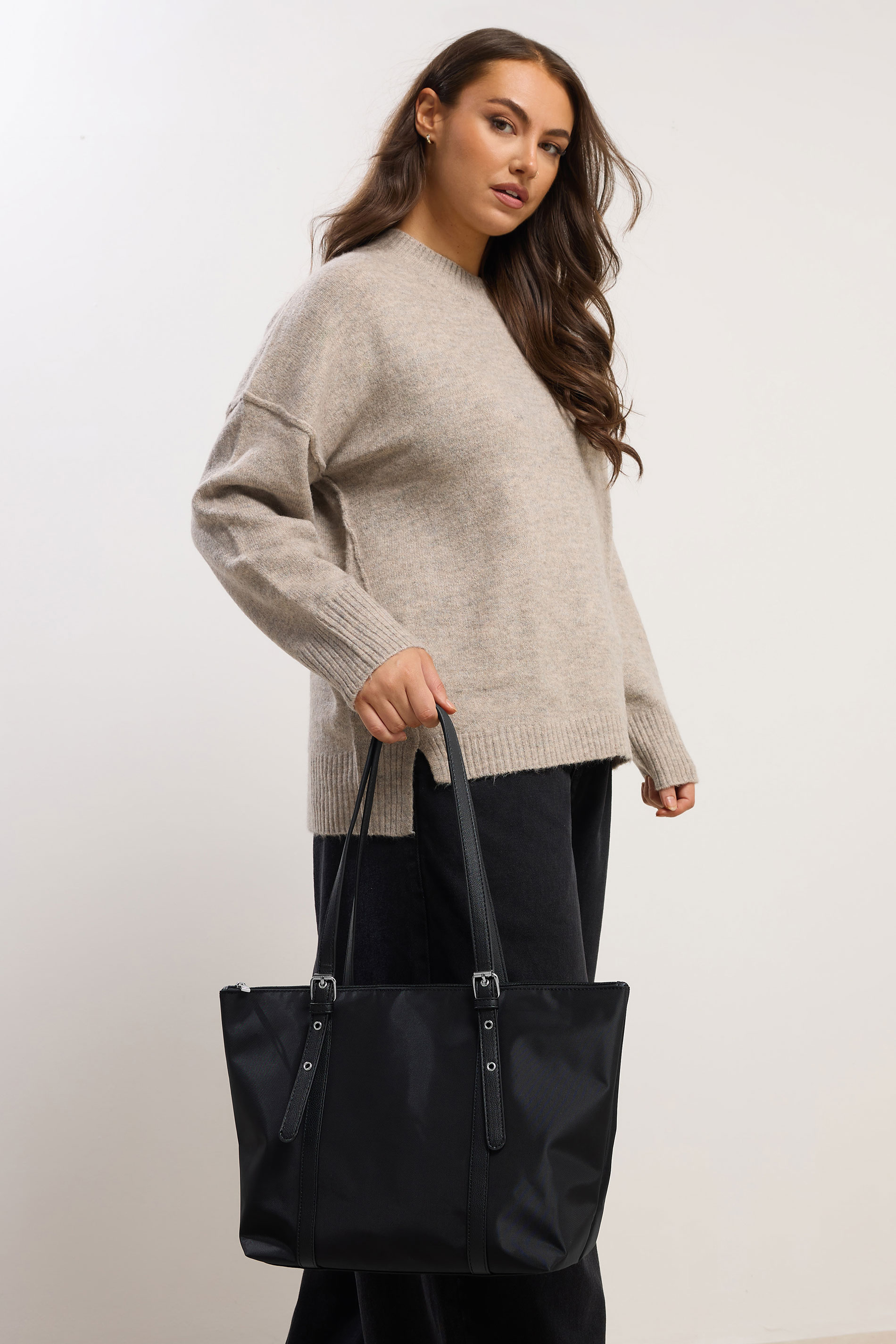 Black Buckle Strap Tote Bag | Yours Clothing 1