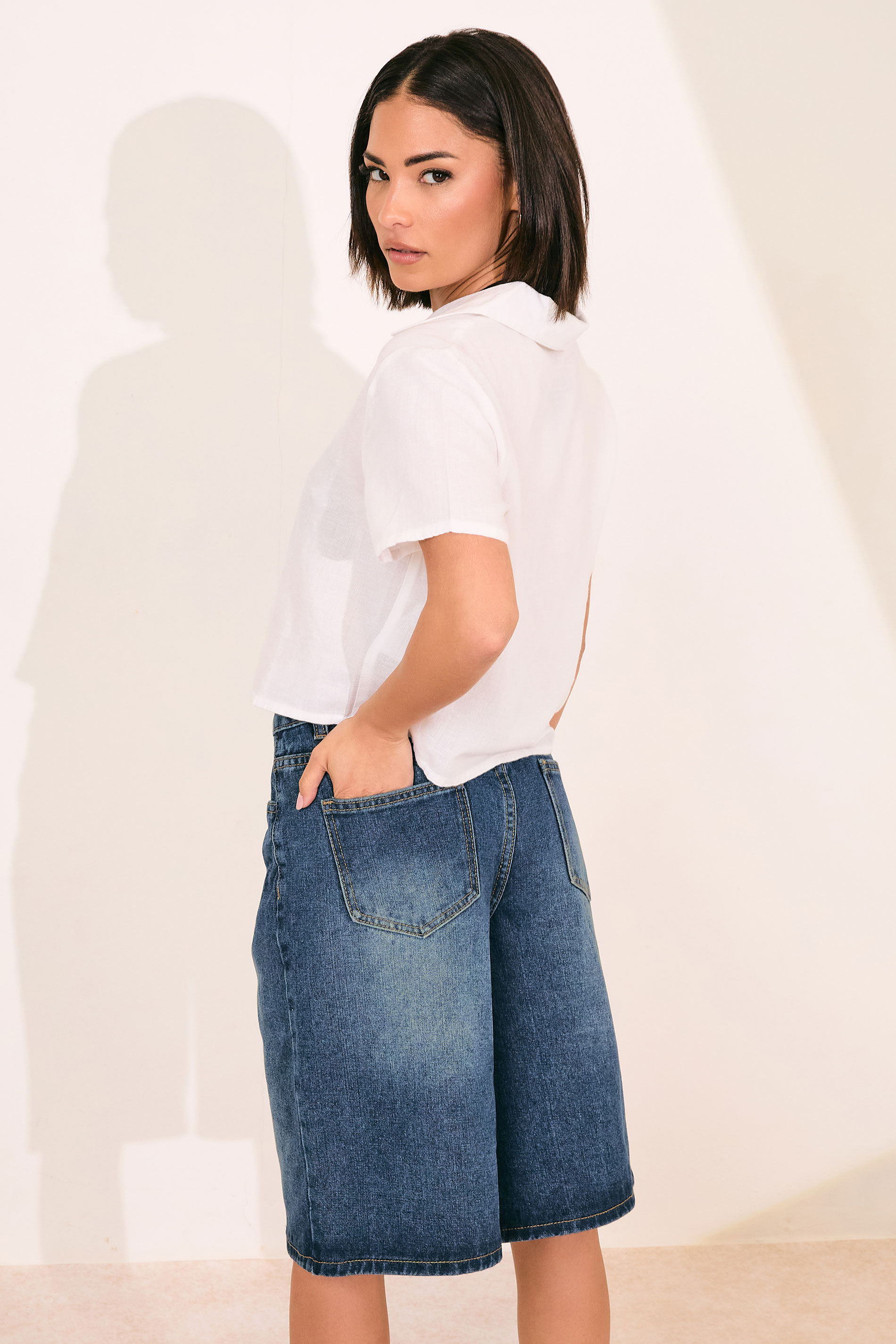 PixieGirl Petite Women's Mid Blue Denim Jorts | PixieGirl 4