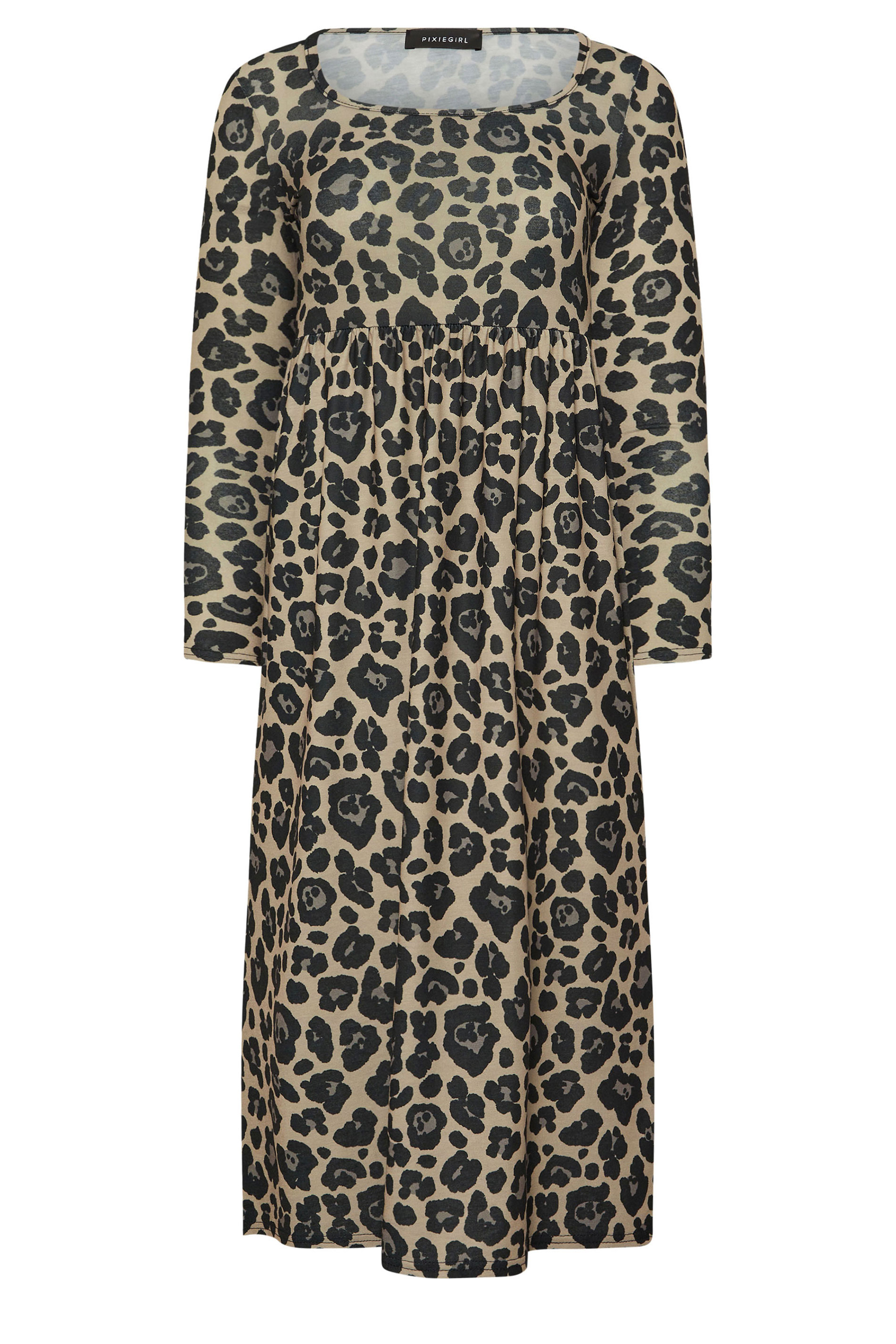 PixieGirl Petite Women's Brown Leopard Print Midi Tea Dress | PixieGirl 5