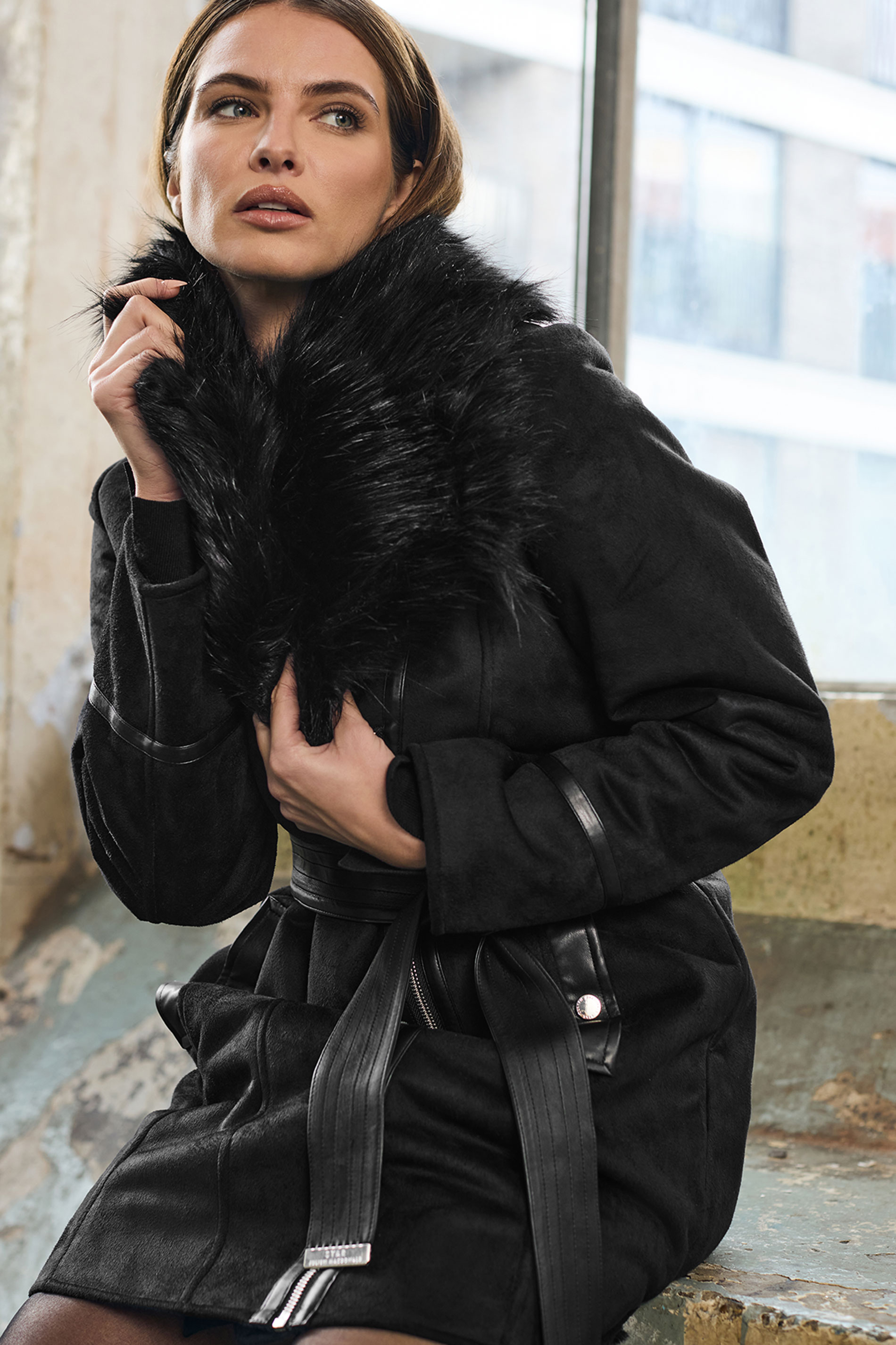 STAR Black Faux Suede Belted Jacket | STAR x JM 1