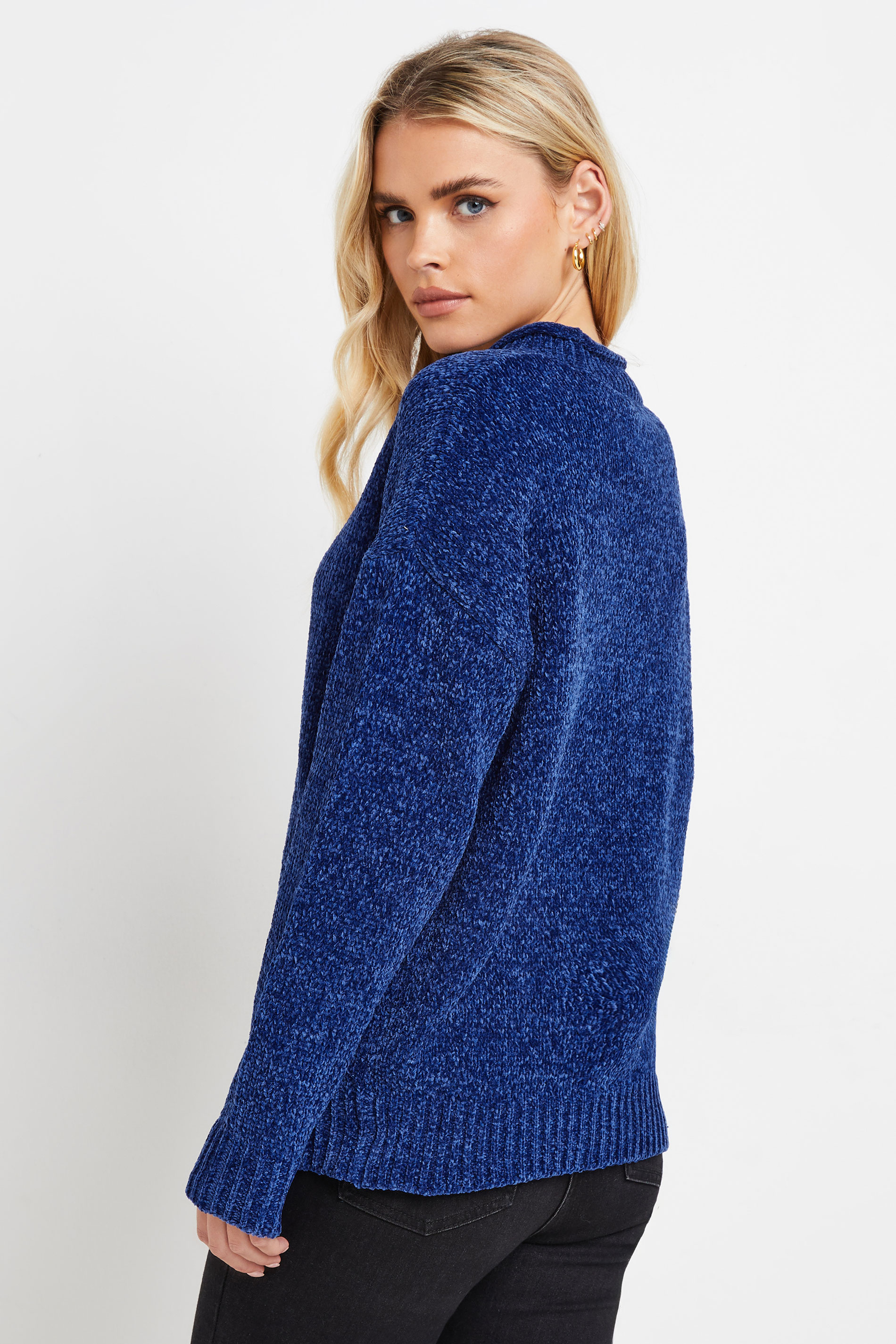 PixieGirl Petite Women's Royal Blue Chenille High Neck Jumper | PixieGirl  3