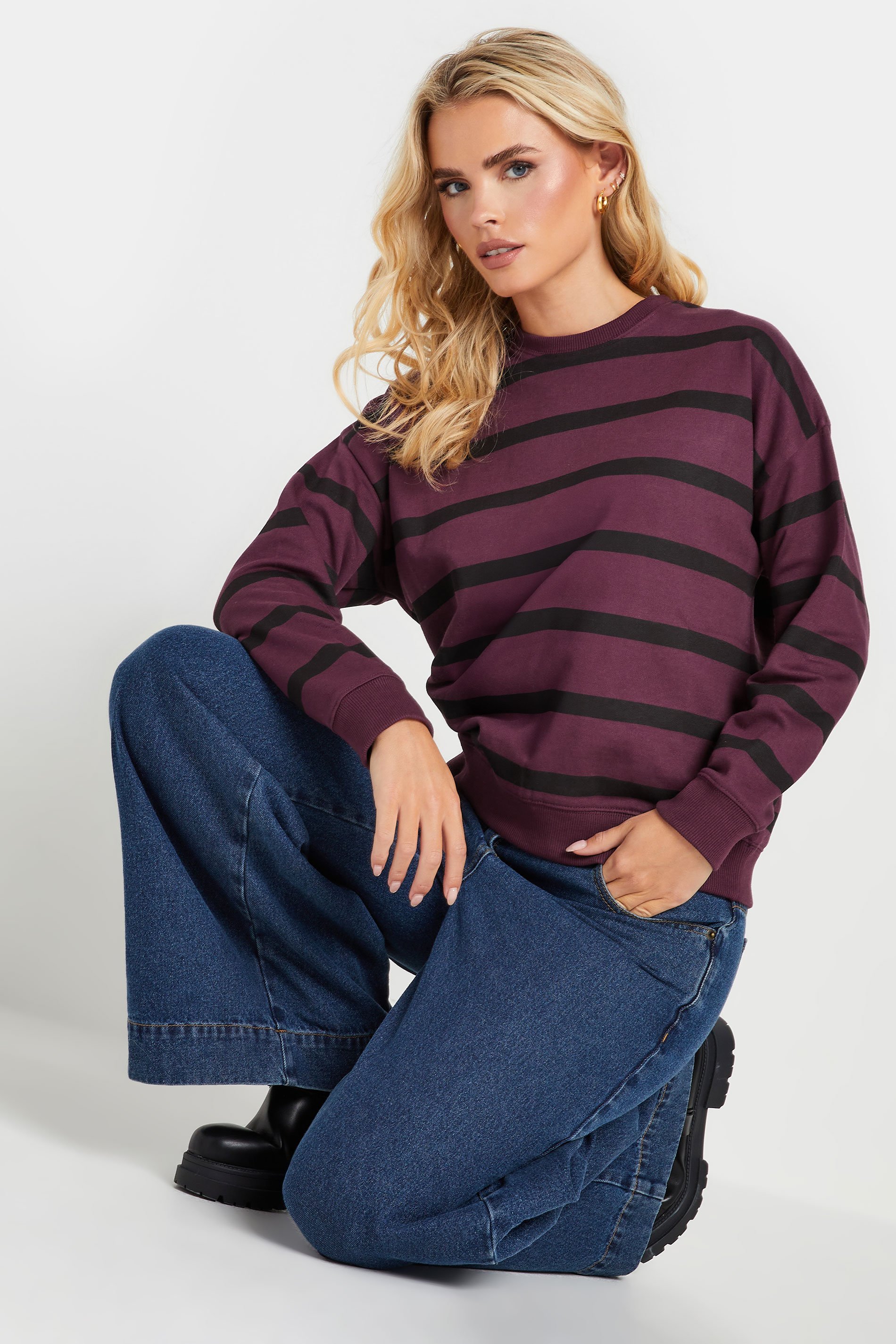 PixieGirl Petite Women's Burgundy Red Stripe Sweatshirt | PixieGirl 2