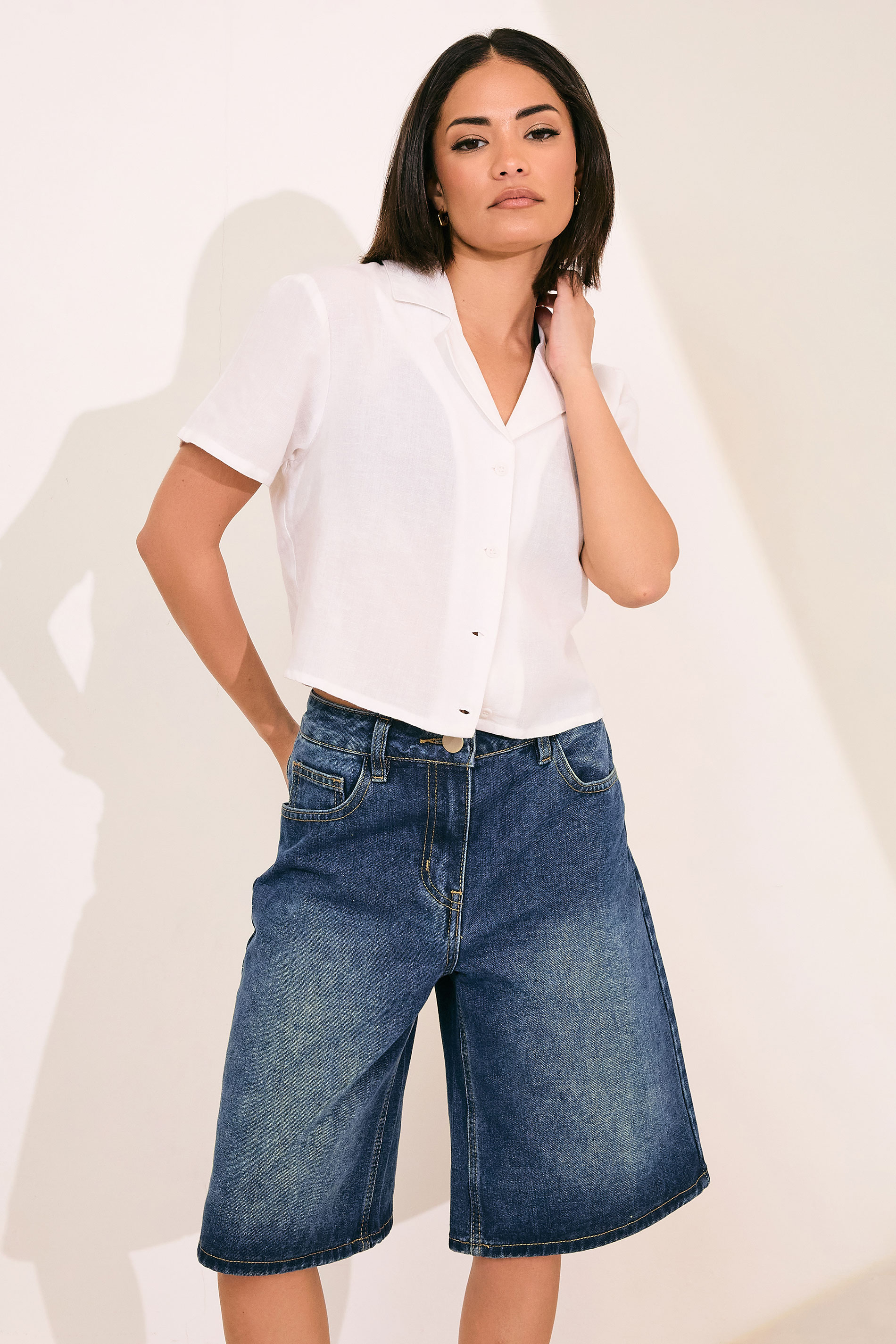 PixieGirl Petite Women's Mid Blue Denim Jorts | PixieGirl 2