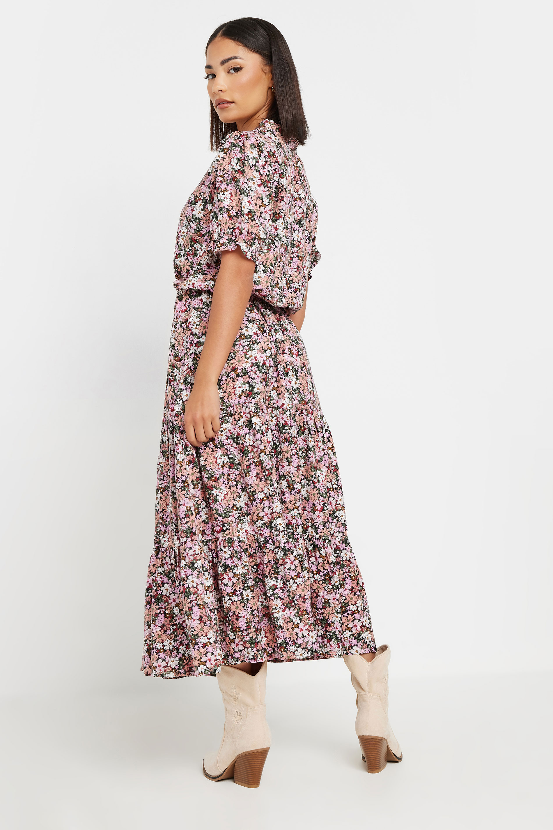 PixieGirl Petite Women's Pink Ditsy Floral Smock Dress | PixieGirl 4