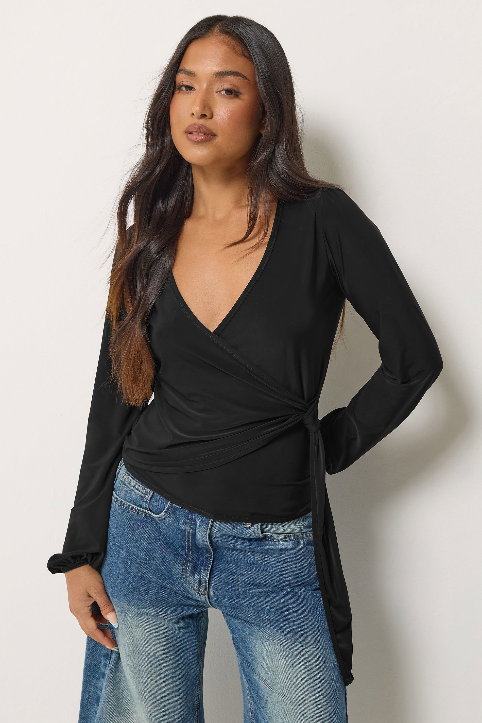 Pixiegirl Women's Black Petite Side Tie Balloon Top Size 10