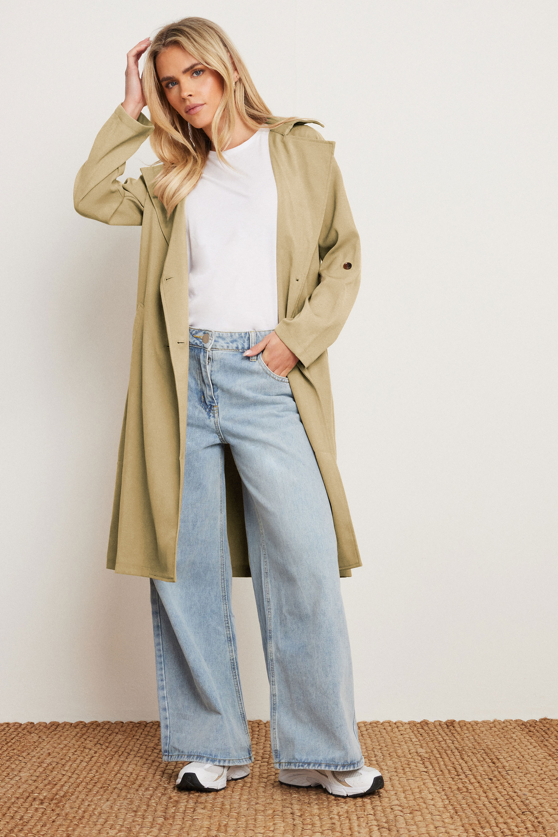 PixieGirl Petite Womens's Stone Brown Woven Lightweight Trench Coat | PixieGirl 2