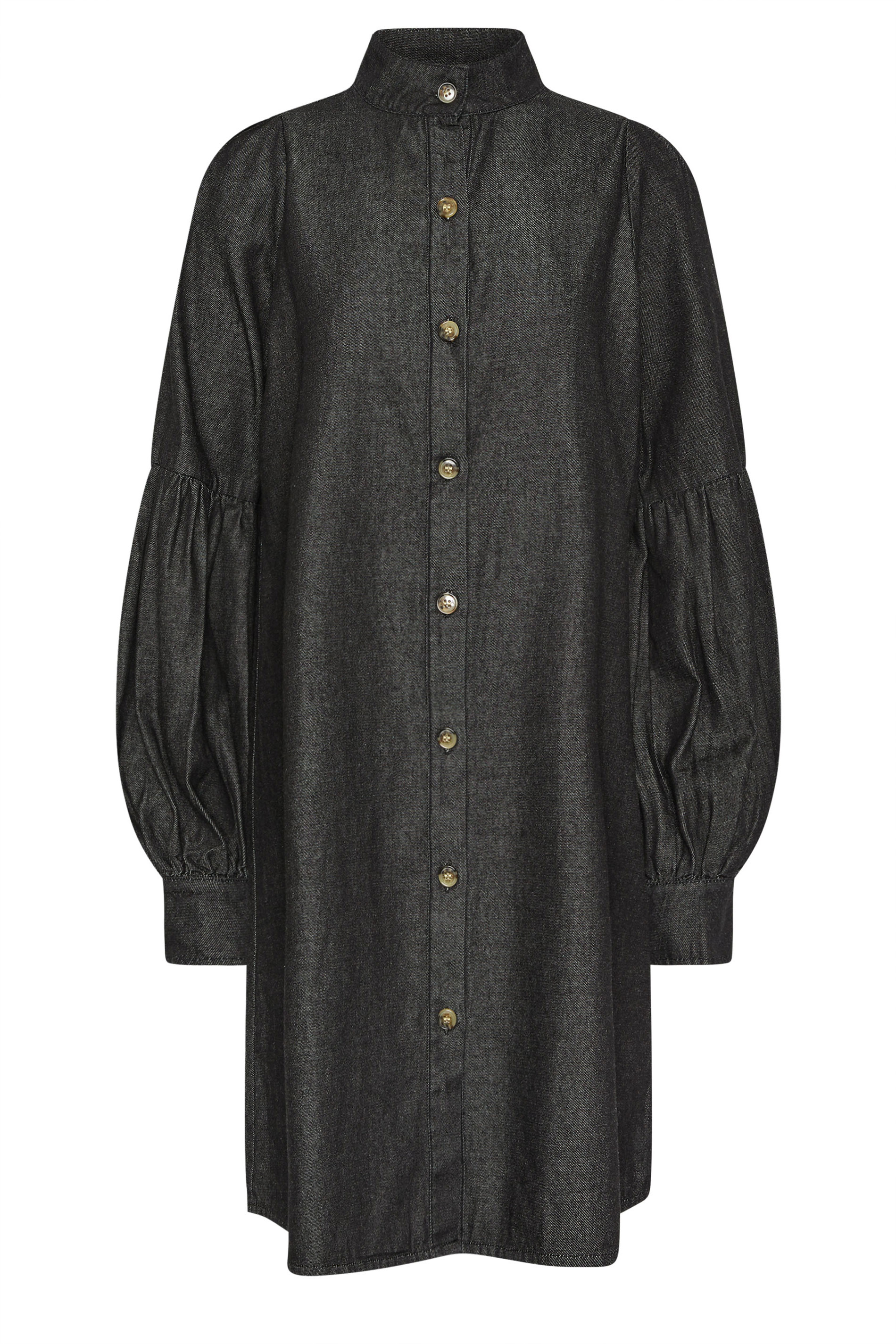 PixieGirl Petite Women's Black Denim Balloon Sleeve Shirt Dress | PixieGirl 5