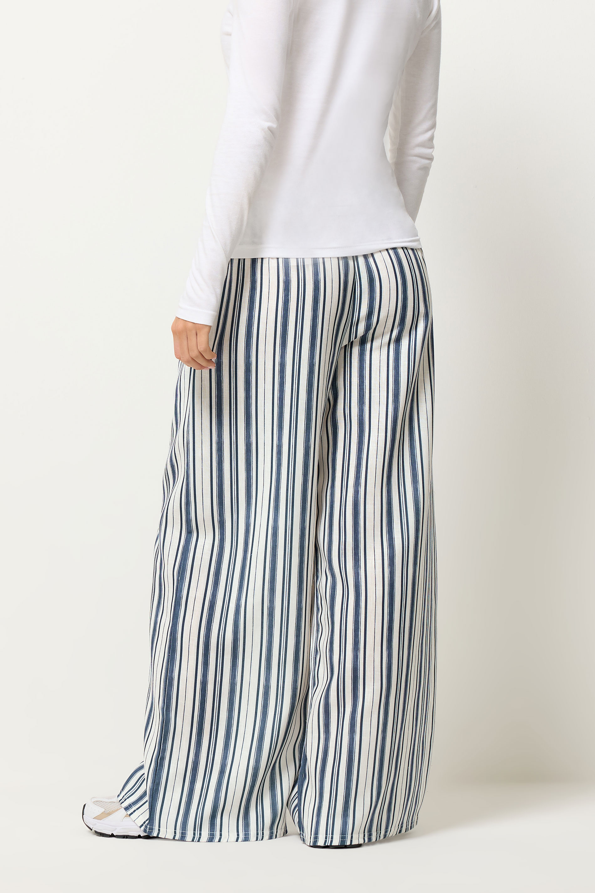 PixieGirl Petite Women's Blue Striped Wide Leg Trousers | PixieGirl 3
