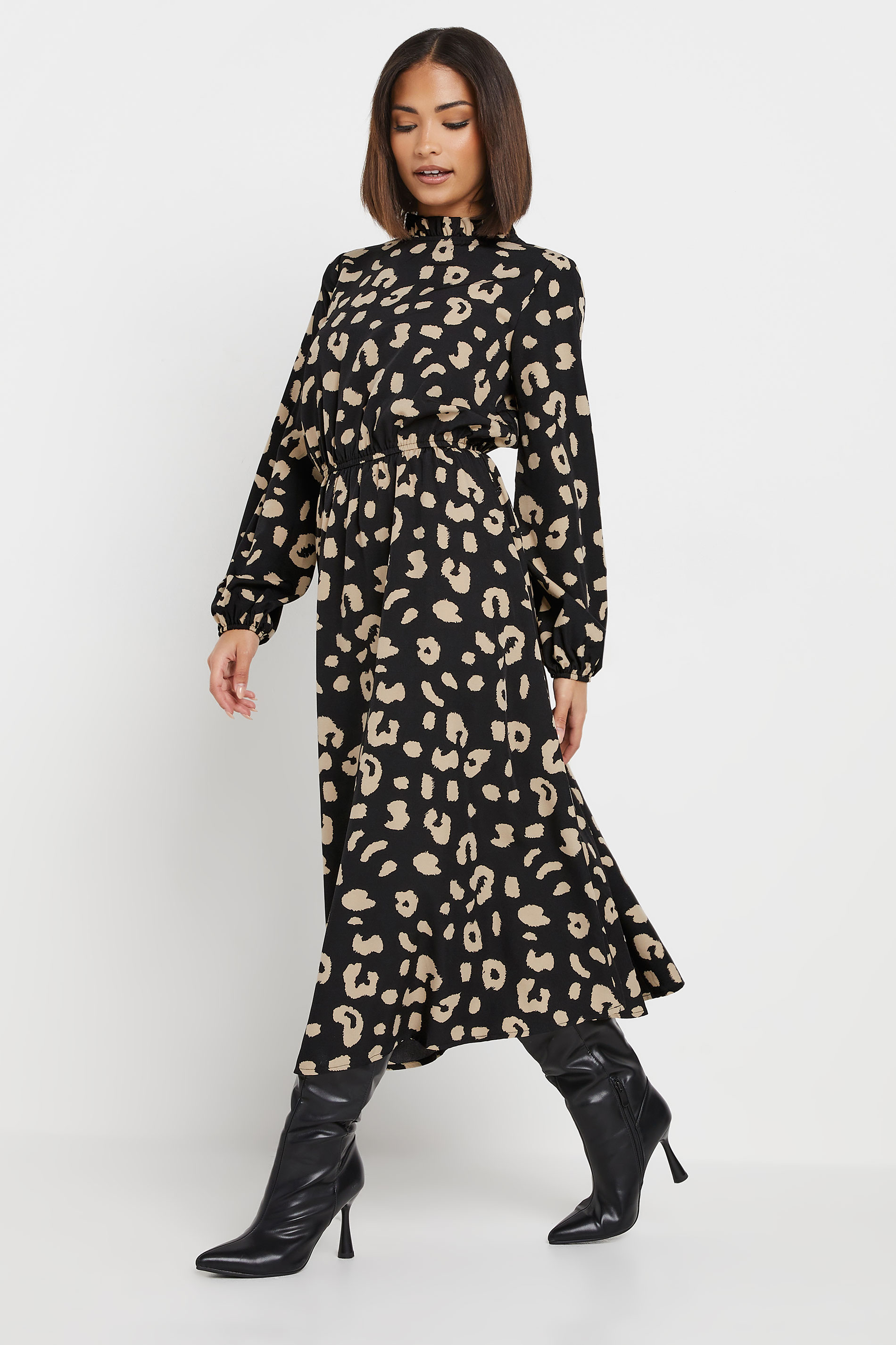 PixieGirl Petite Women's Black Animal Print High Neck Dress | PixieGirl 1