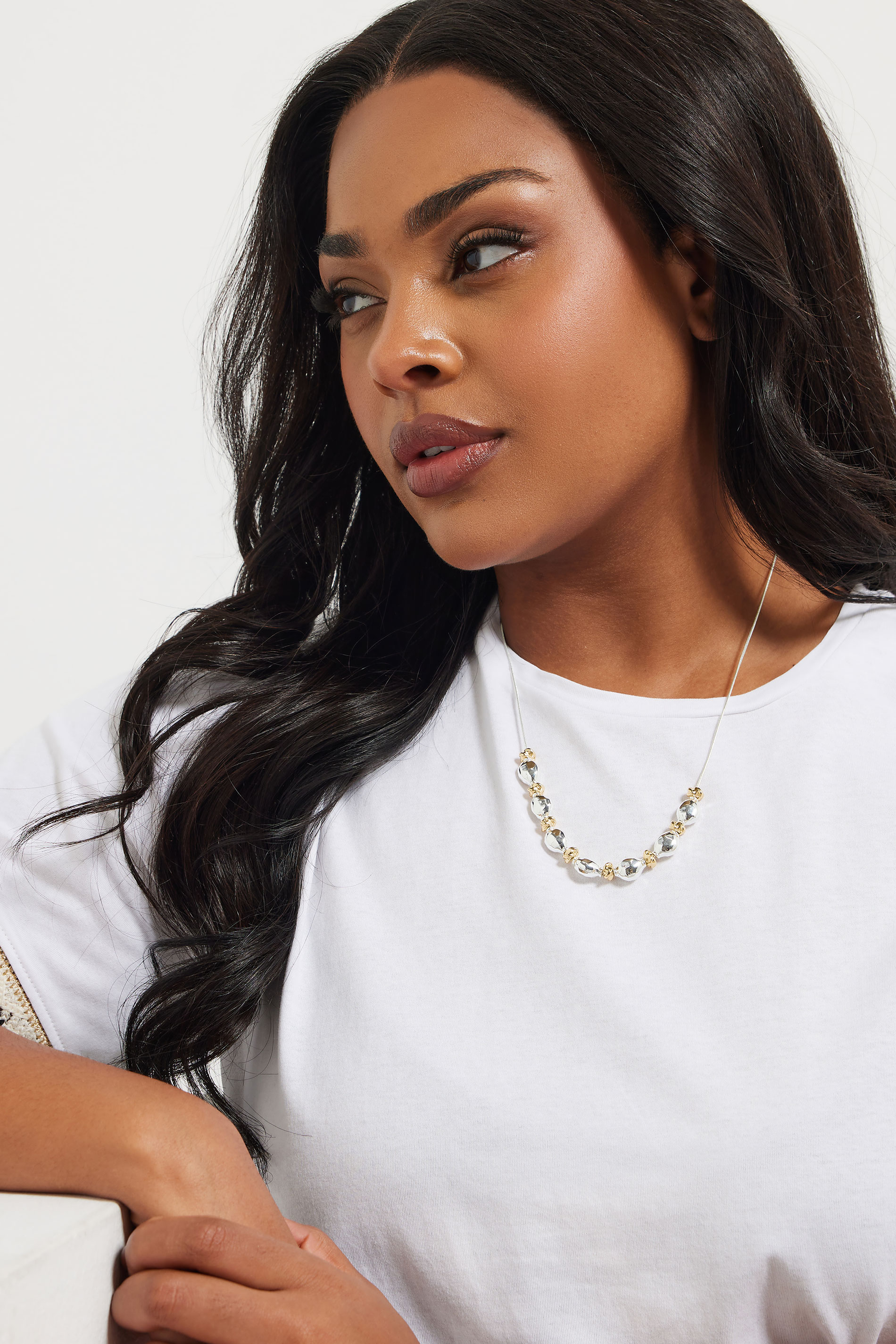 Silver Tone Multi Metals Beaded Necklace | Yours Clothing 1