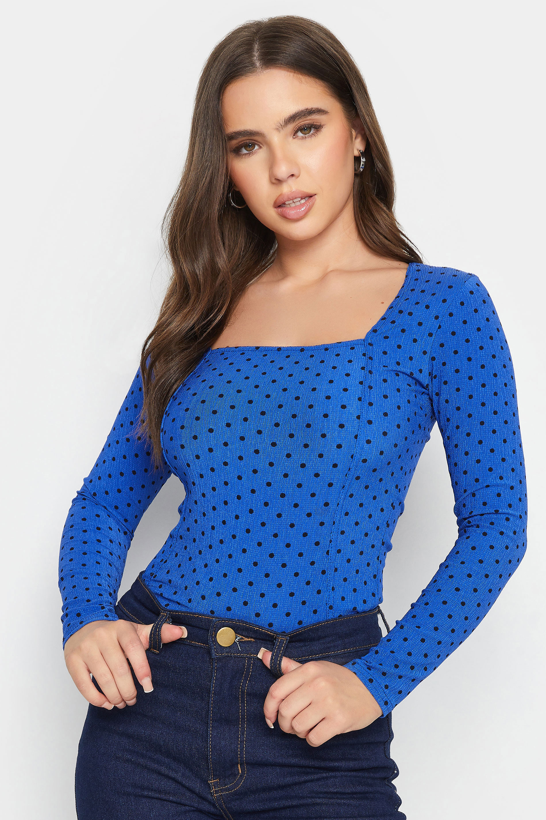 PixieGirl 2 PACK Black & Blue Spot Print Square Neck Tops | PixieGirl 5