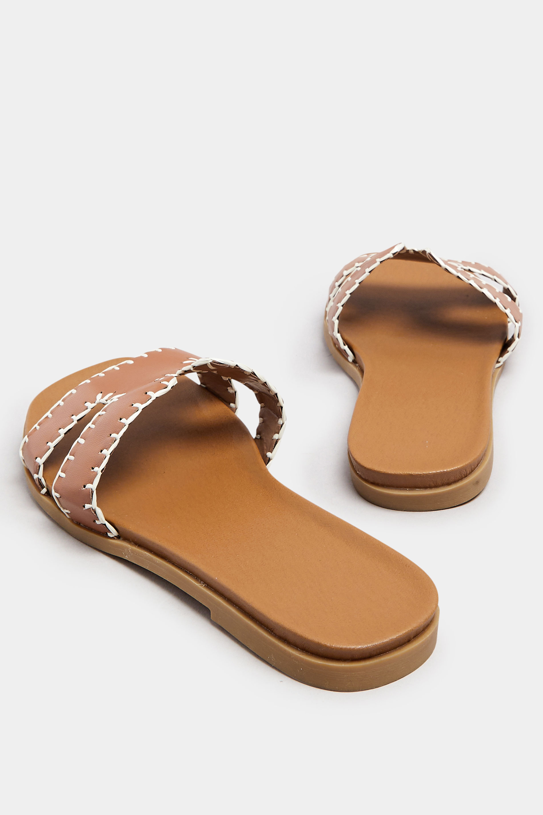 Brown Faux Leather Stitched Mule Sandals In Extra Wide EEE Fit | Yours Clothing 5
