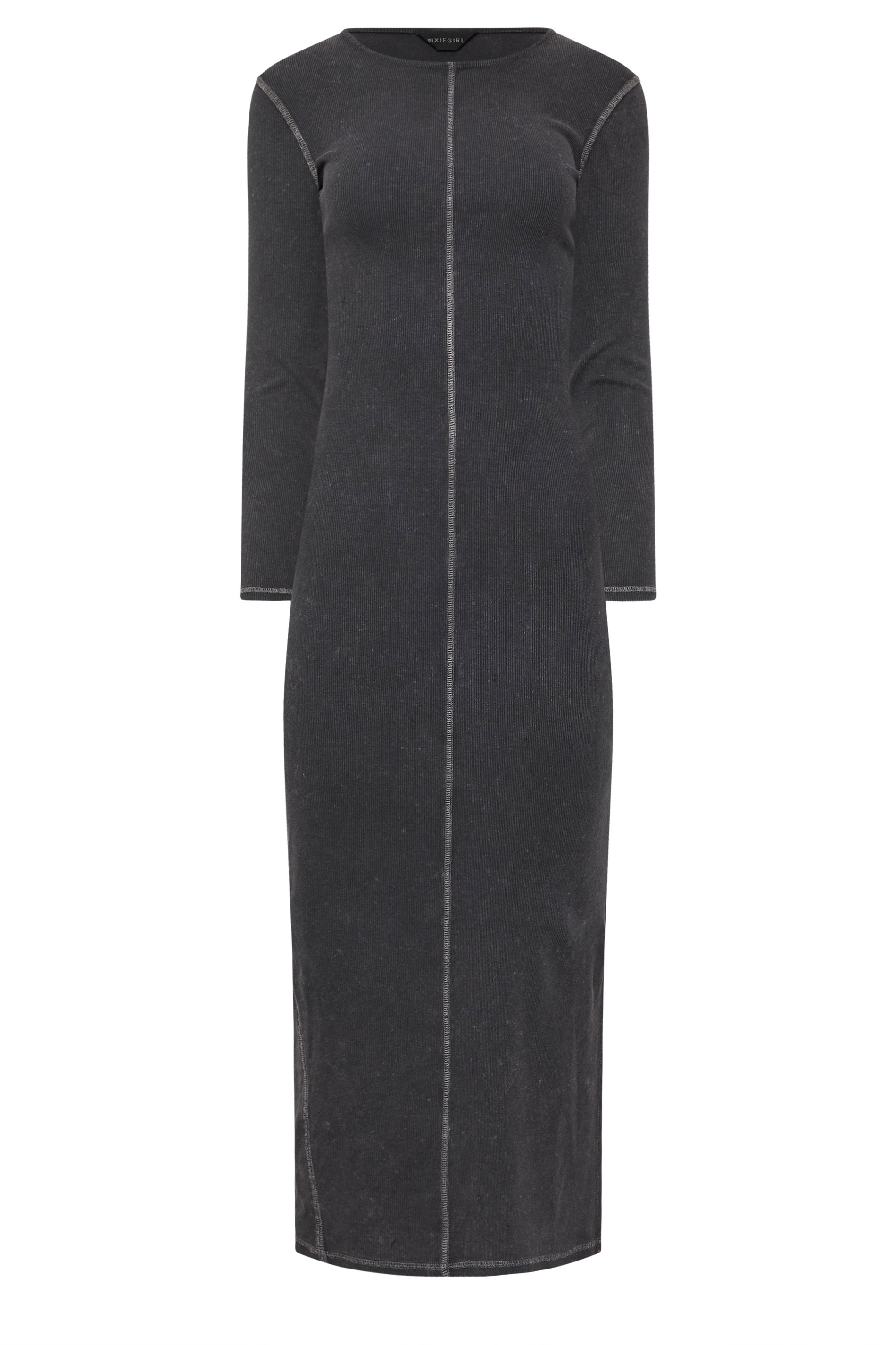 PixieGirl Petite Women's Grey Wash Contrast Stitch Maxi Dress | PixieGirl 5