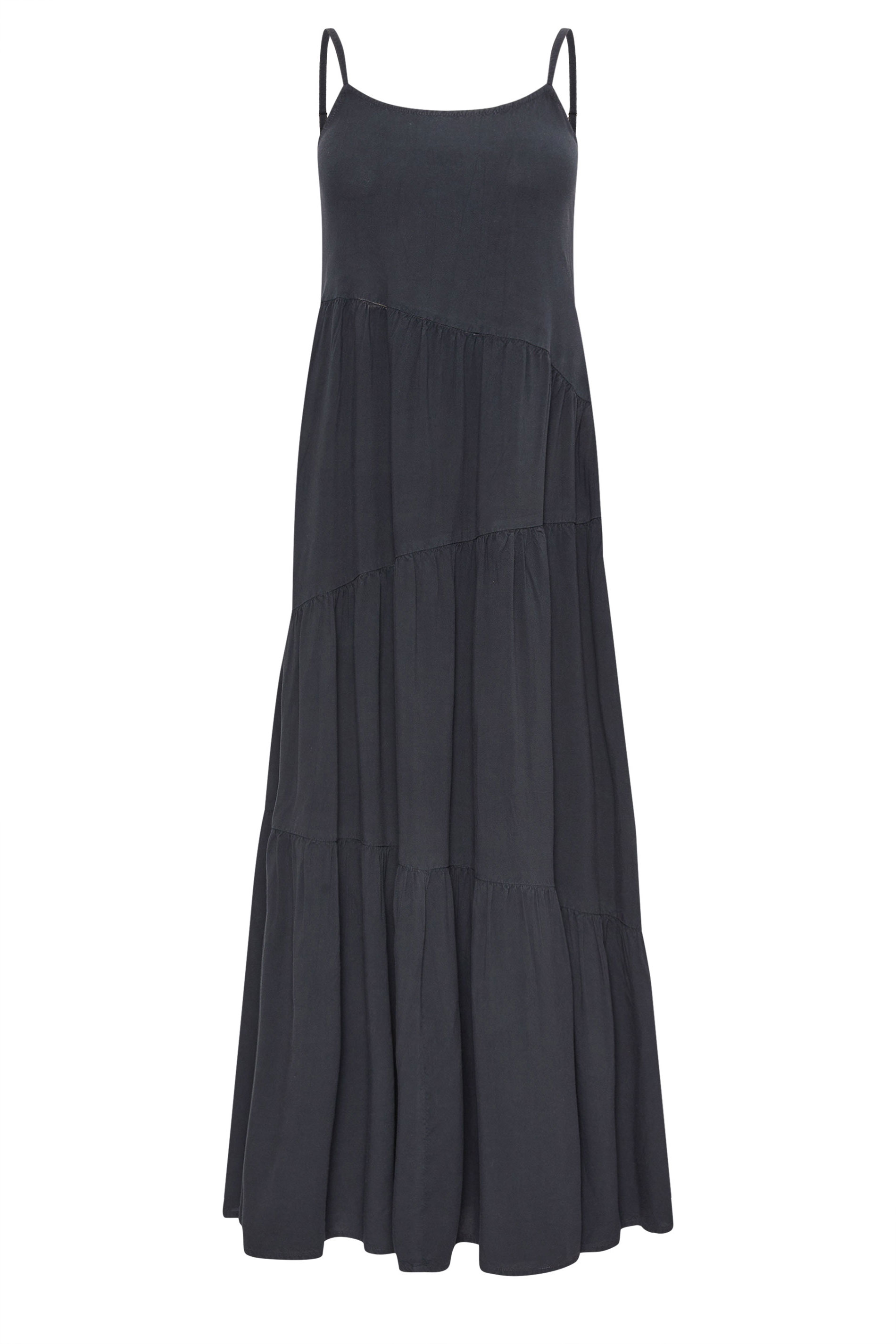 PixieGirl Petite Women's Black Asymmetric Tiered Maxi Dress | PixieGirl 6