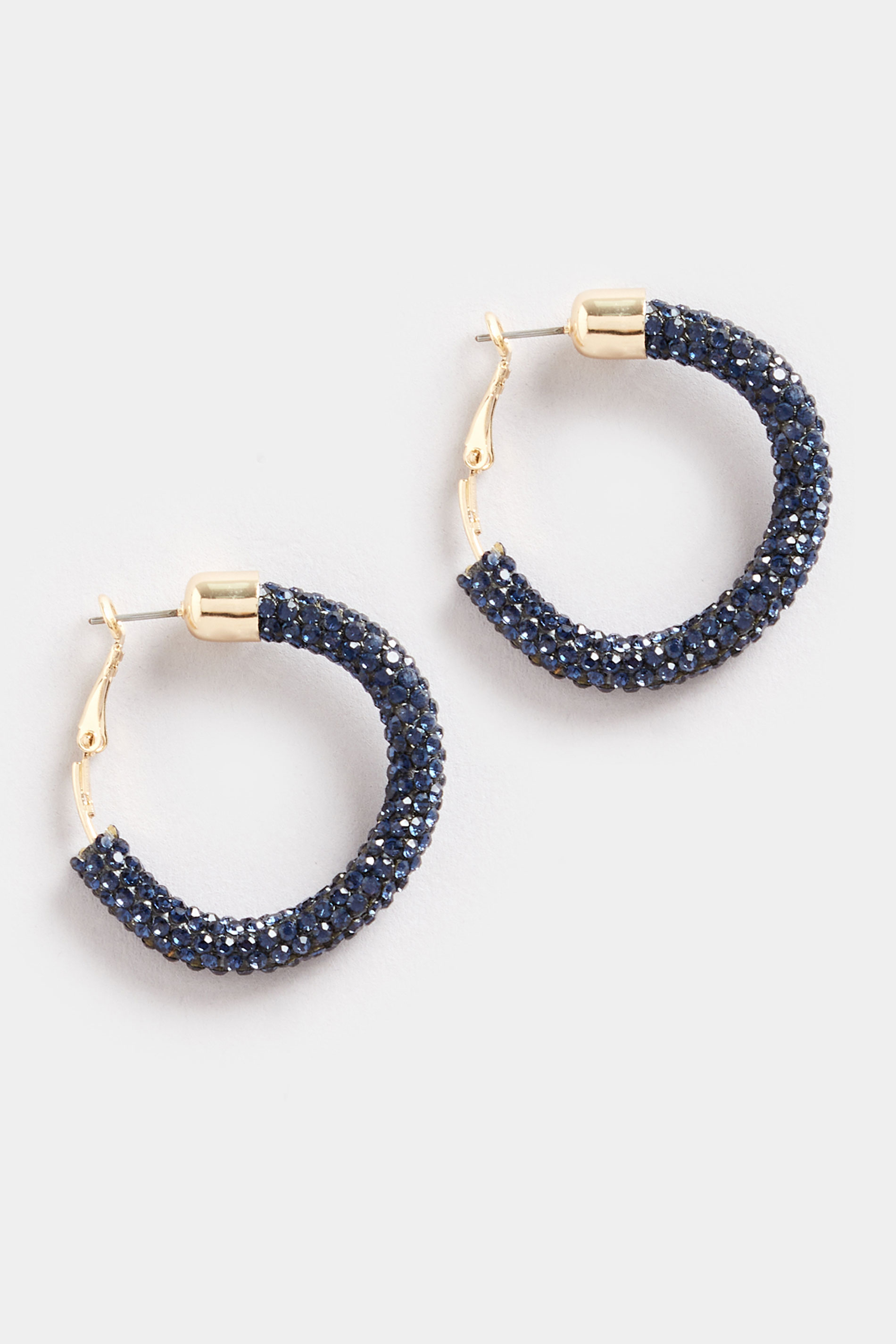 Gold Tone Navy Blue Diamante Hoop Earrings | Yours Clothing  2
