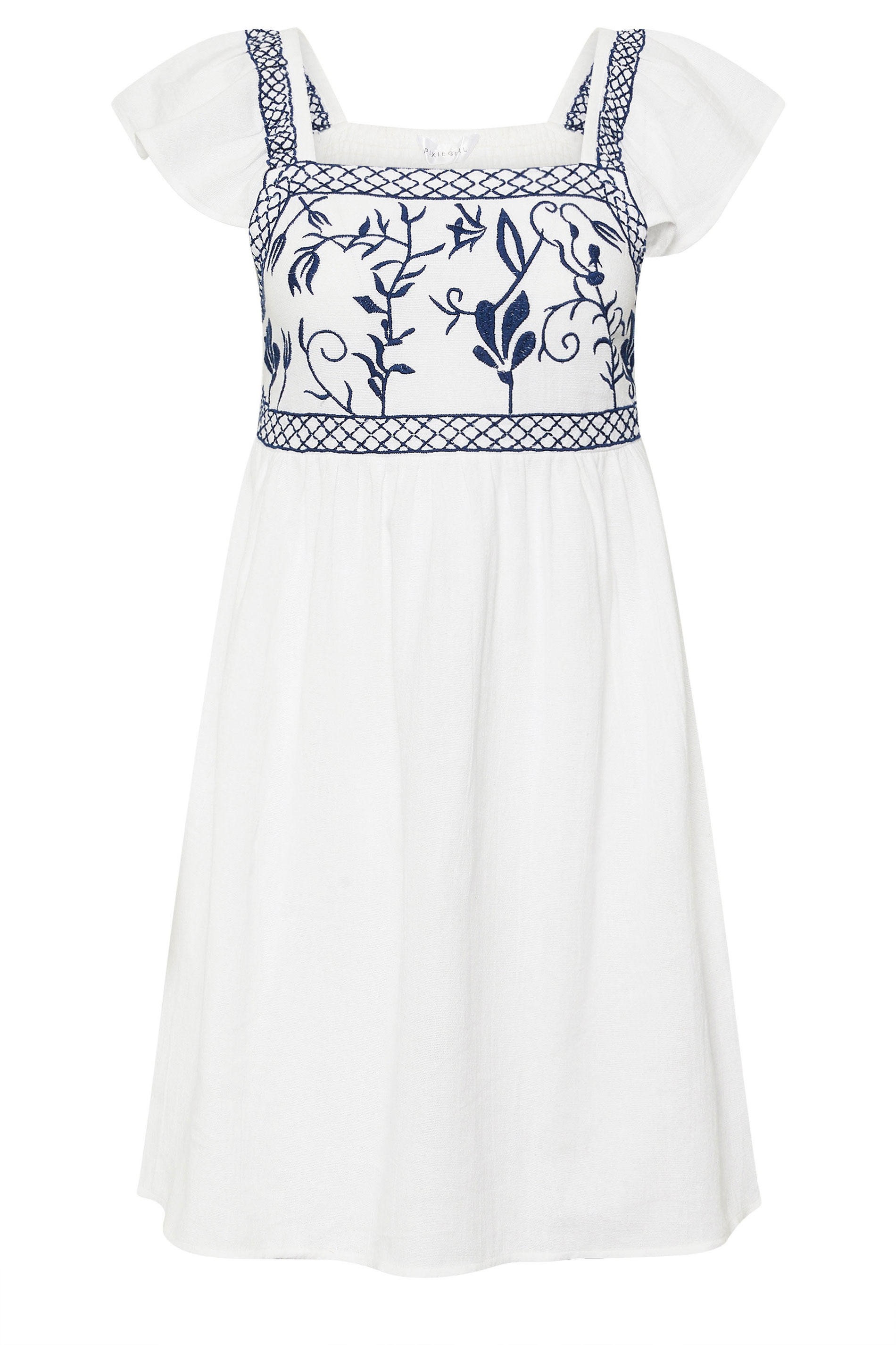 PixieGirl Petite Women's White Embroidered Smock Mini Dress | PixieGirl 5