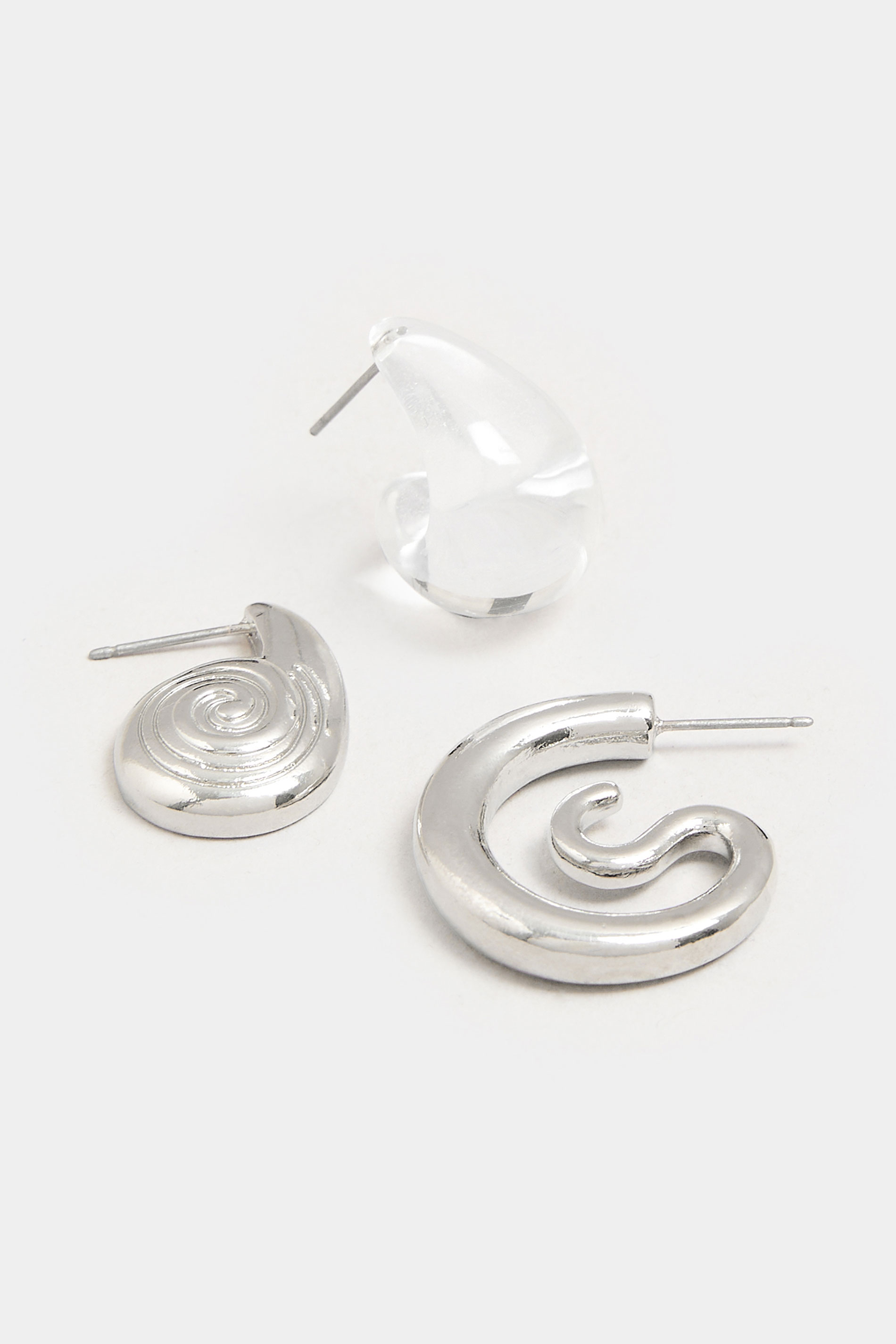 3 PACK Silver Tone Mixed Swirl Earrings | Yours Clothing 4