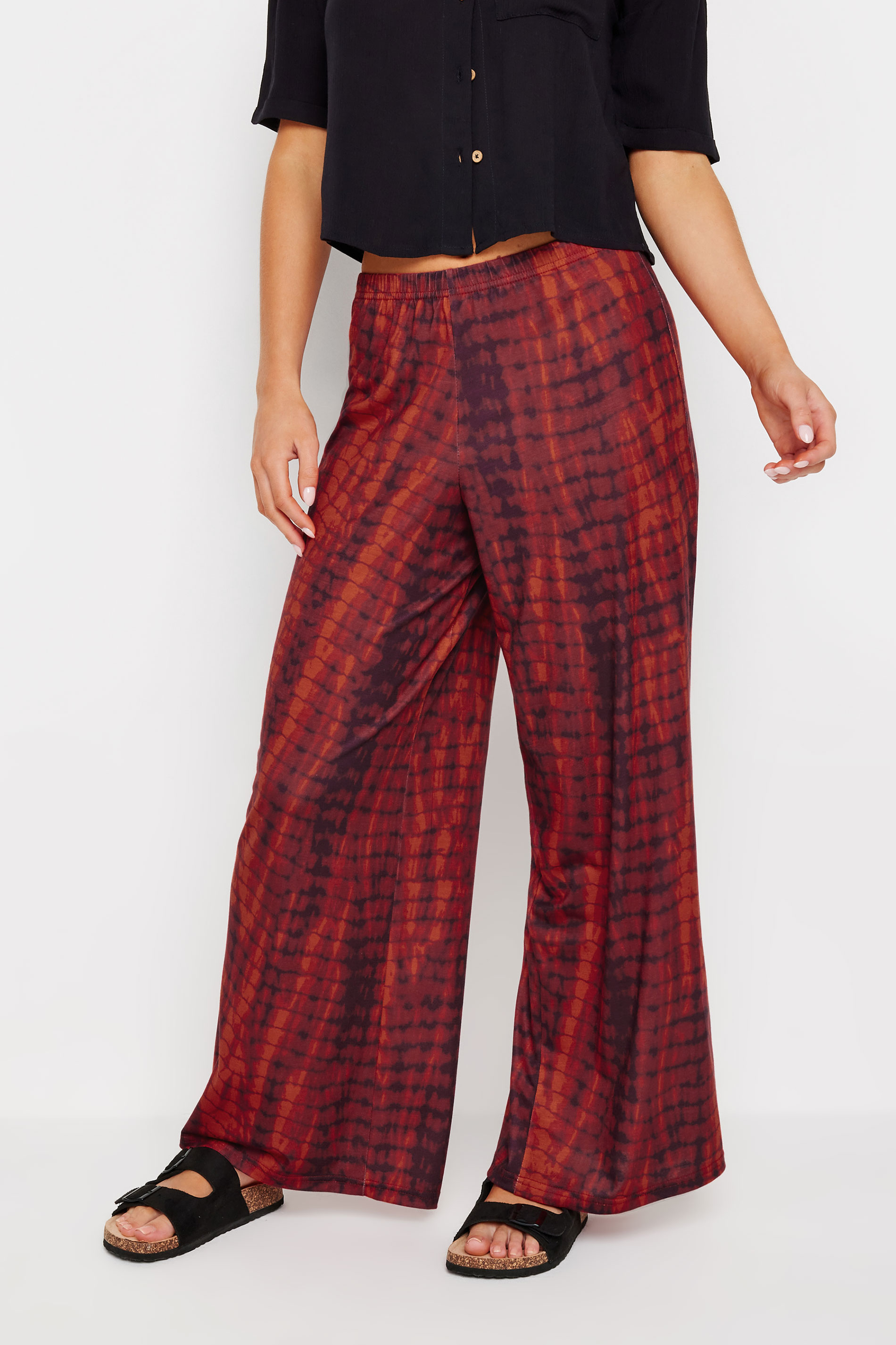 PixieGirl Petite Women's Red Snake Print Wide Leg Trousers | PixieGirl 2