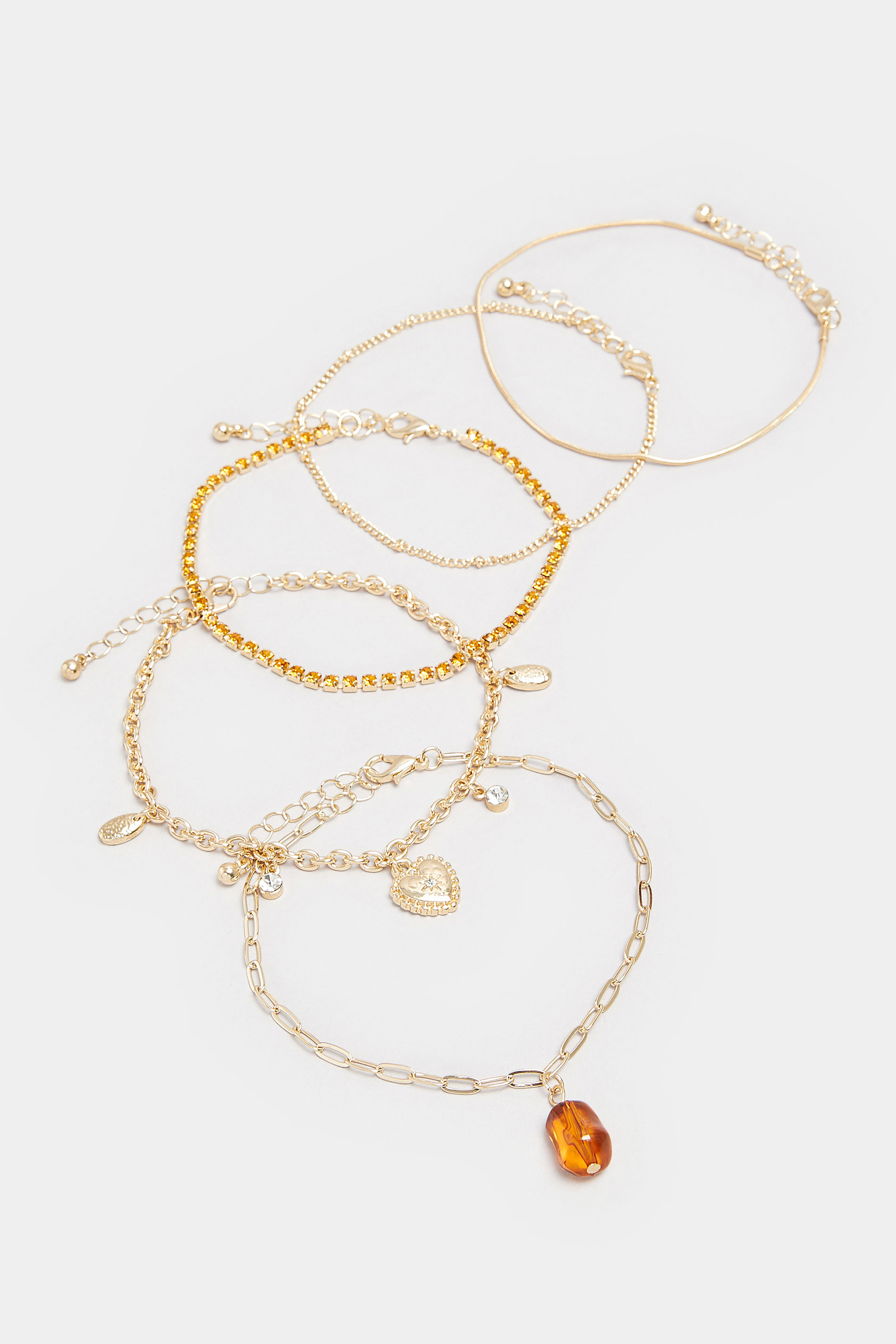 5 PACK Gold Heart Chain Bracelet | Yours Clothing  2