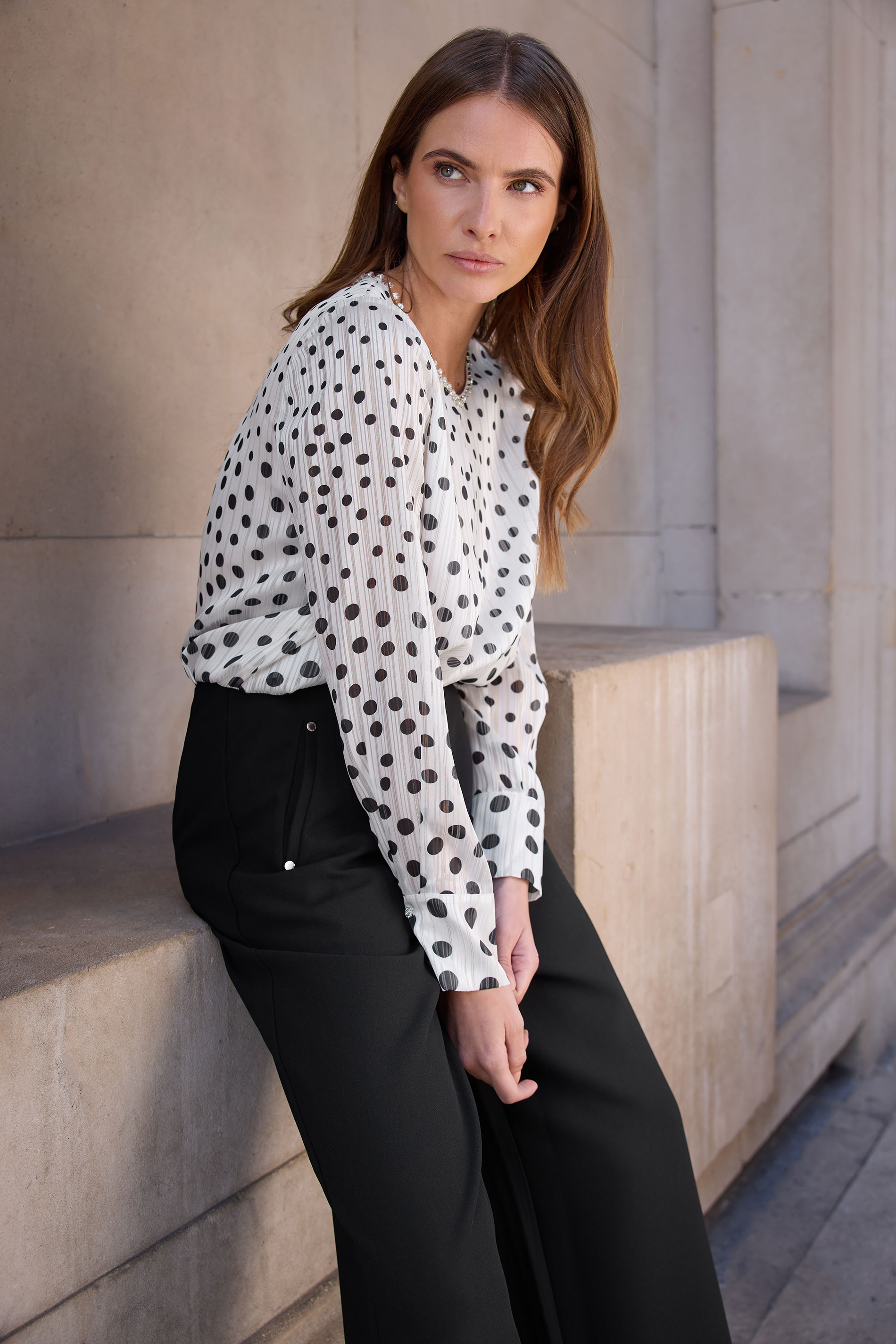 STAR White Sheer Spot Embellished Trim Blouse | StarByJM 2