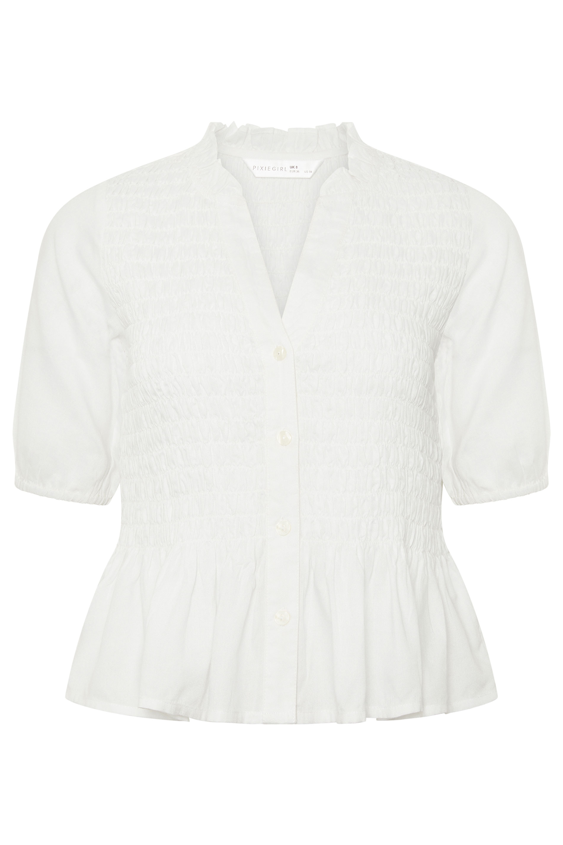 PixieGirl Petite Women's White Shirred Button Shirt | PixieGirl 5