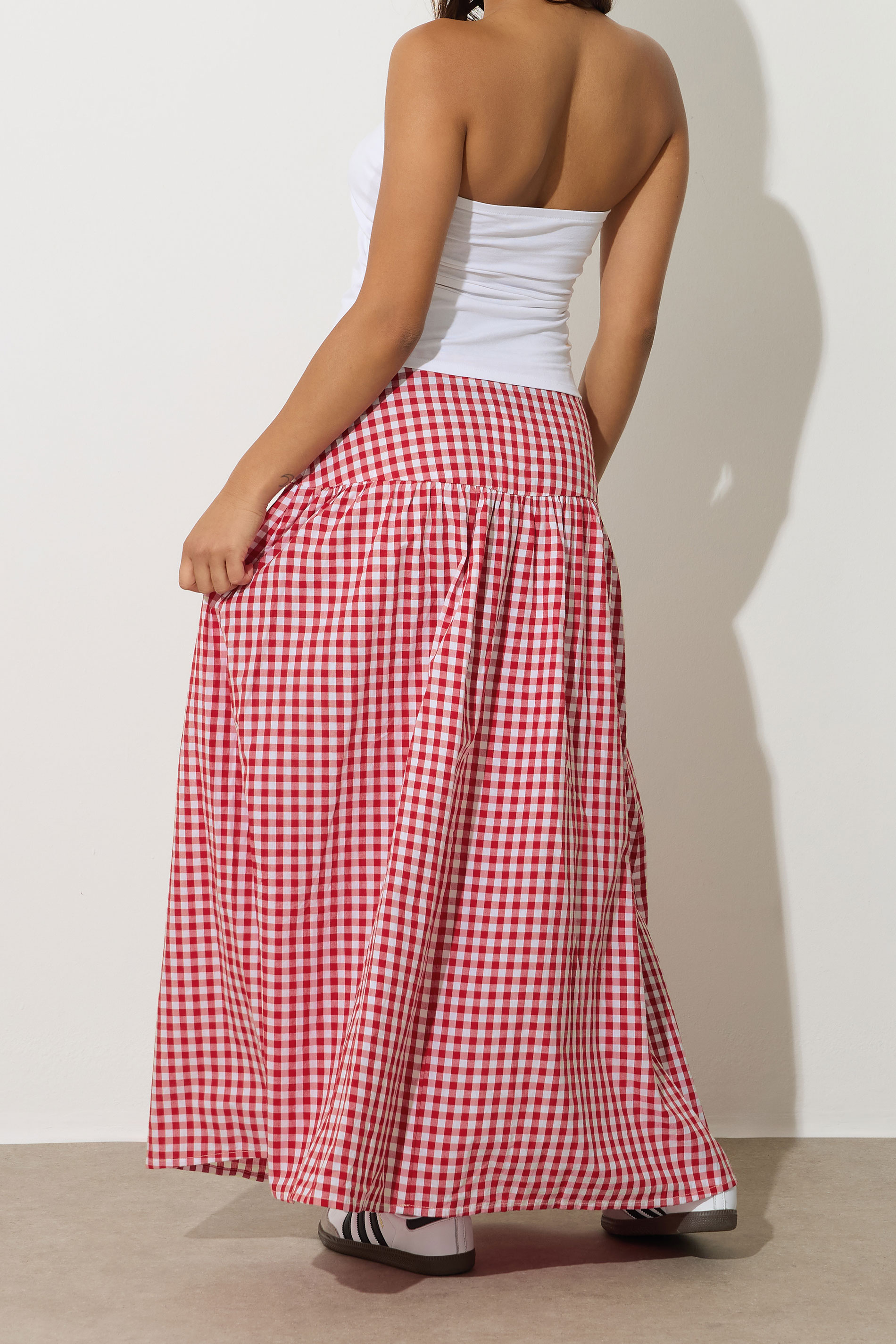 PixieGirl Petite Women's Red Gingham Print Maxi Skirt | PixieGirl 3