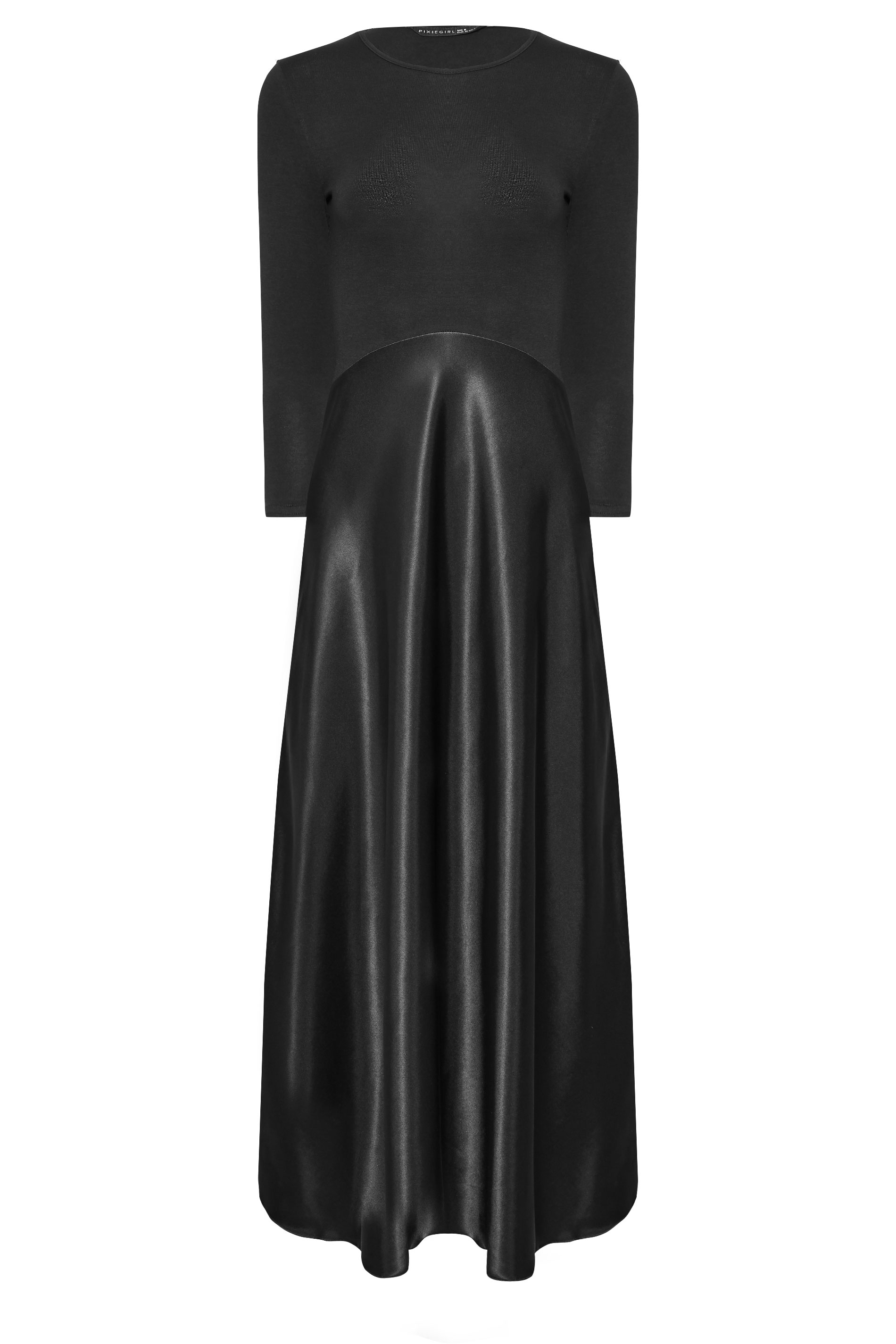 PixieGirl Petite Black Satin Skirt Maxi Dress | PixieGirl 5
