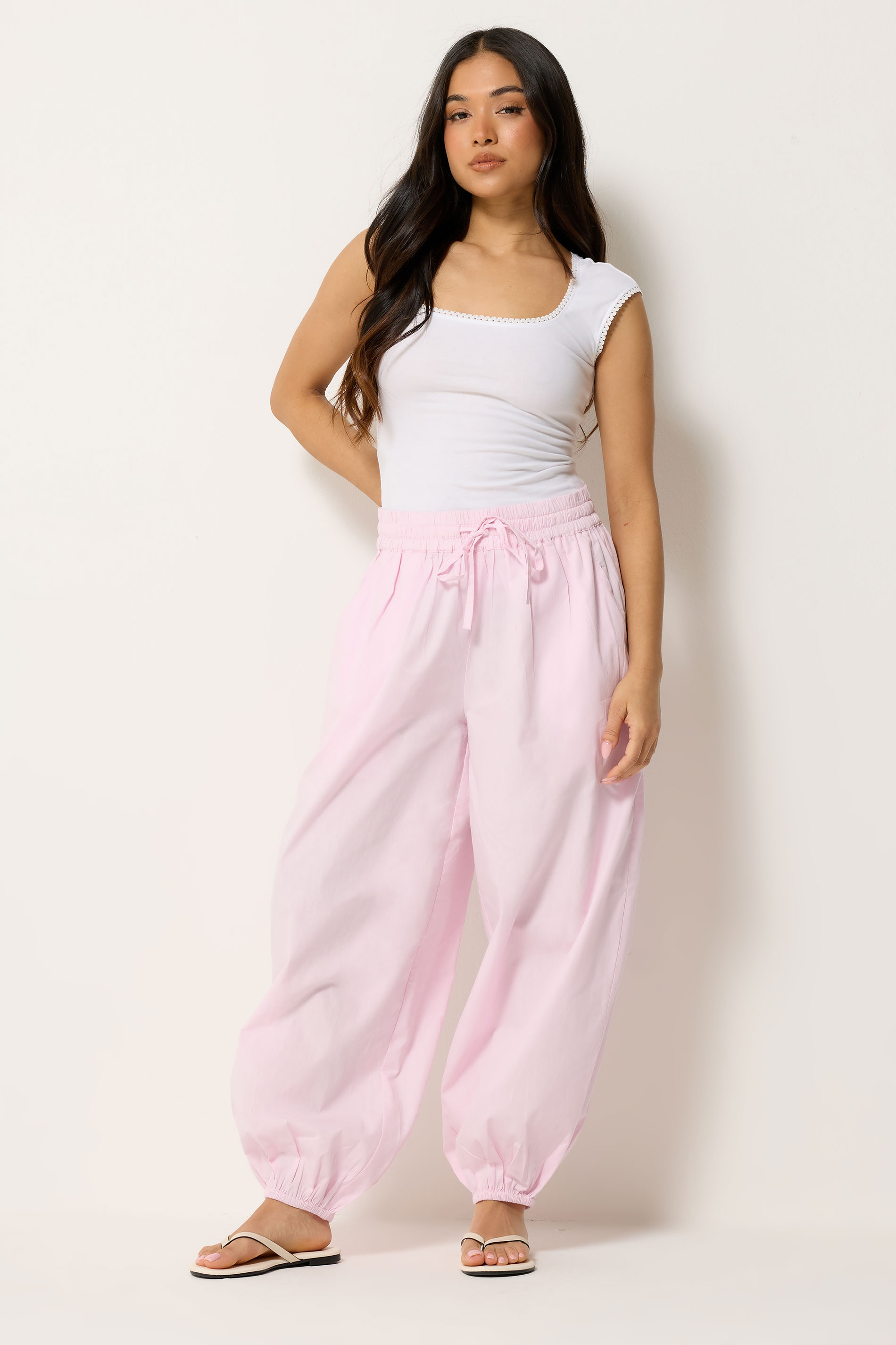 Pixiegirl Women's Pink Petite Cotton Poplin Barrel Leg Trousers Size 12