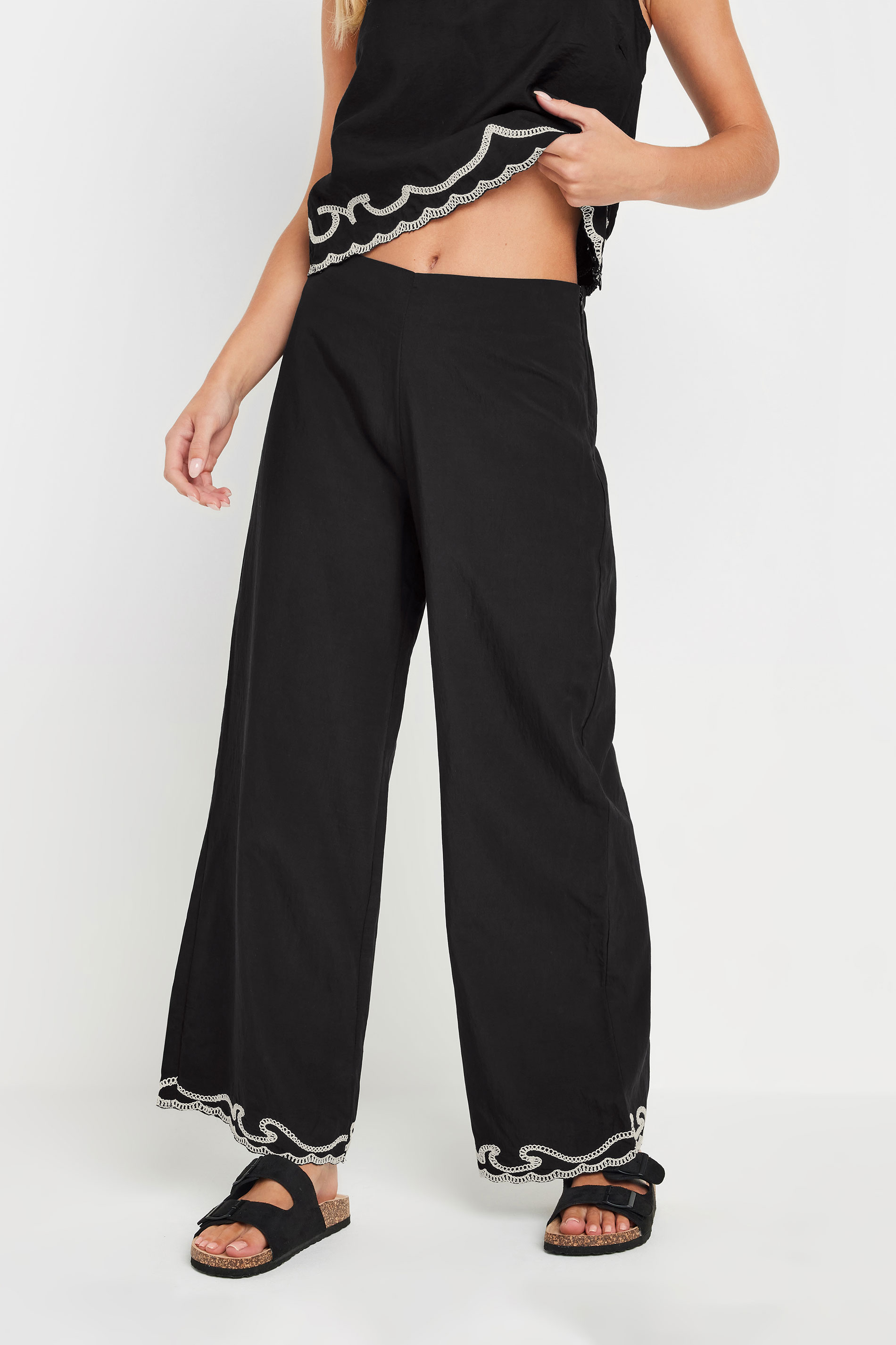PixieGirl Petite Women's Black Embroidered Hemline Trousers | PixieGirl 2