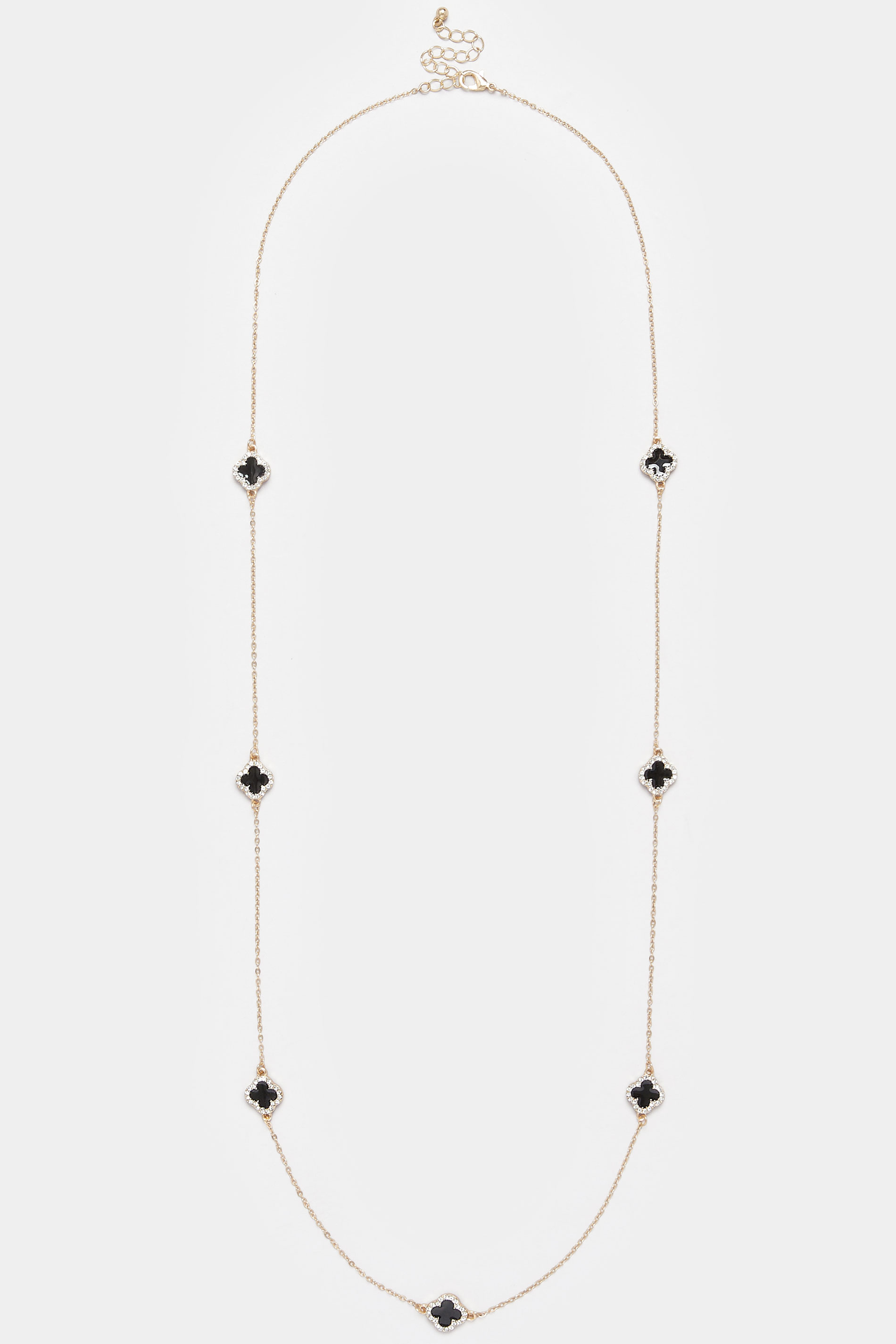 Gold Tone Long Diamante Clover Necklace | Yours Clothing 2