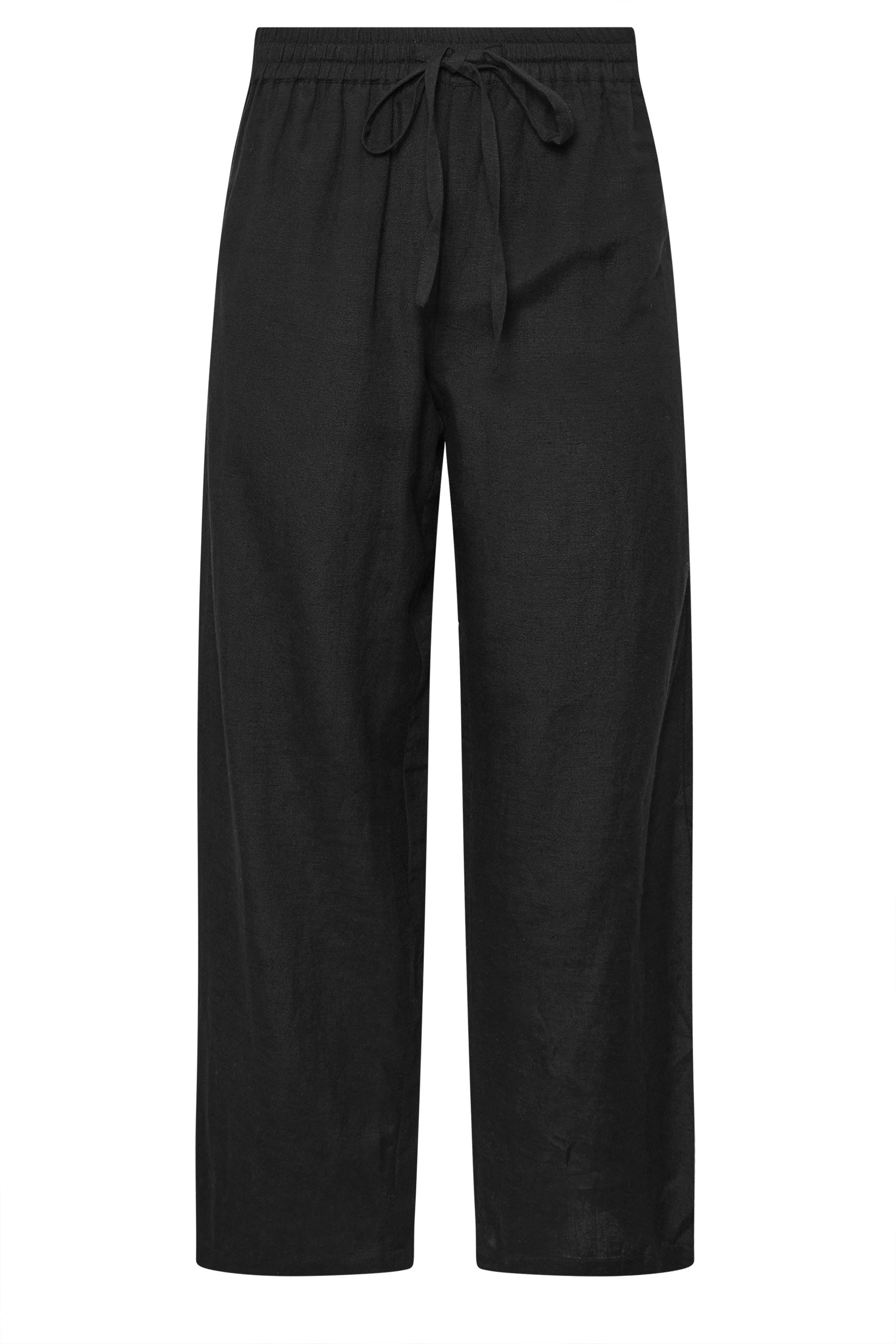 PixieGirl Petite Women's Black Linen Drawstring Wide Leg Trousers | PixieGirl 6