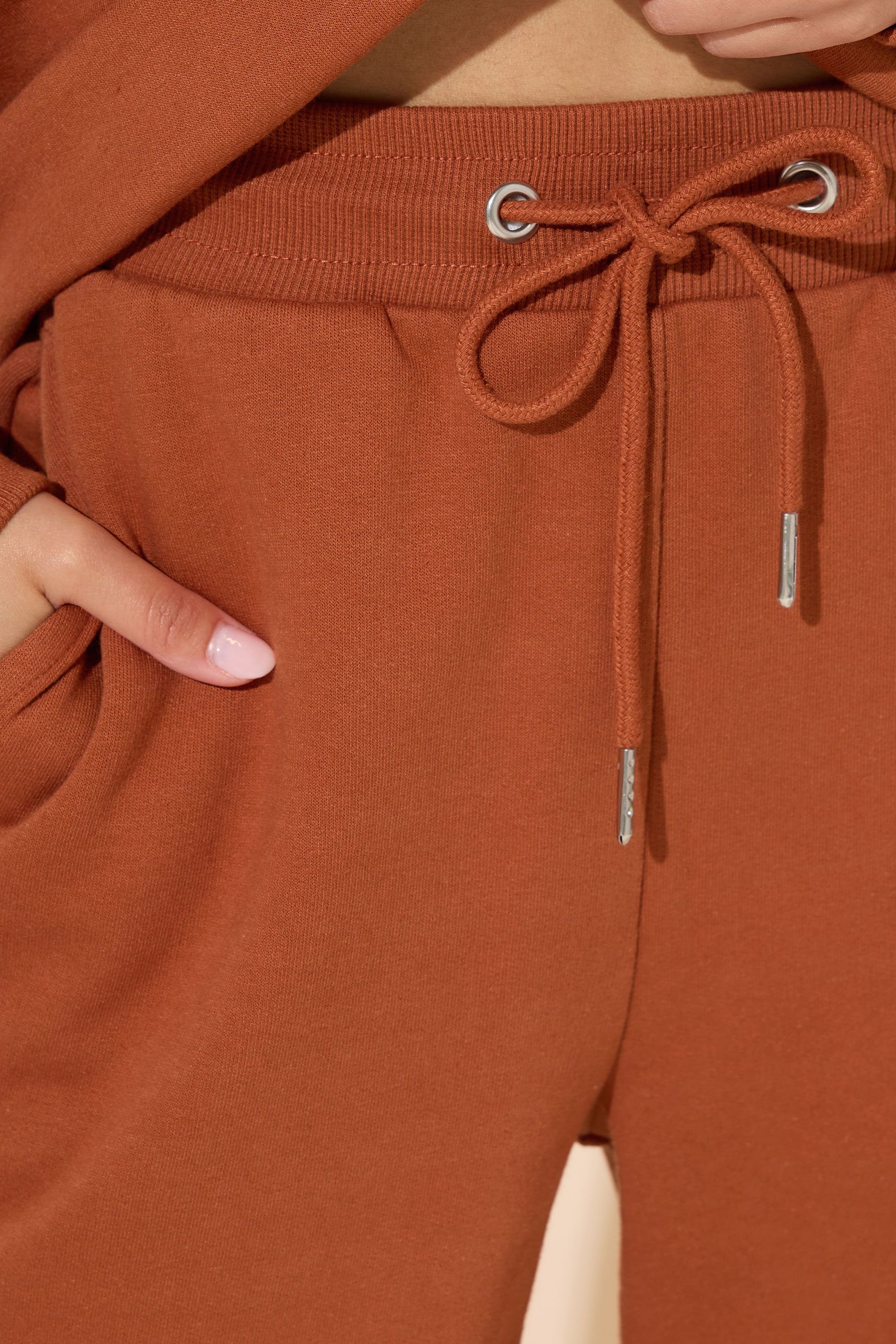 PixieGirl Petite Women's Rust Orange Drawstring Cuffed Joggers | PixieGirl 6