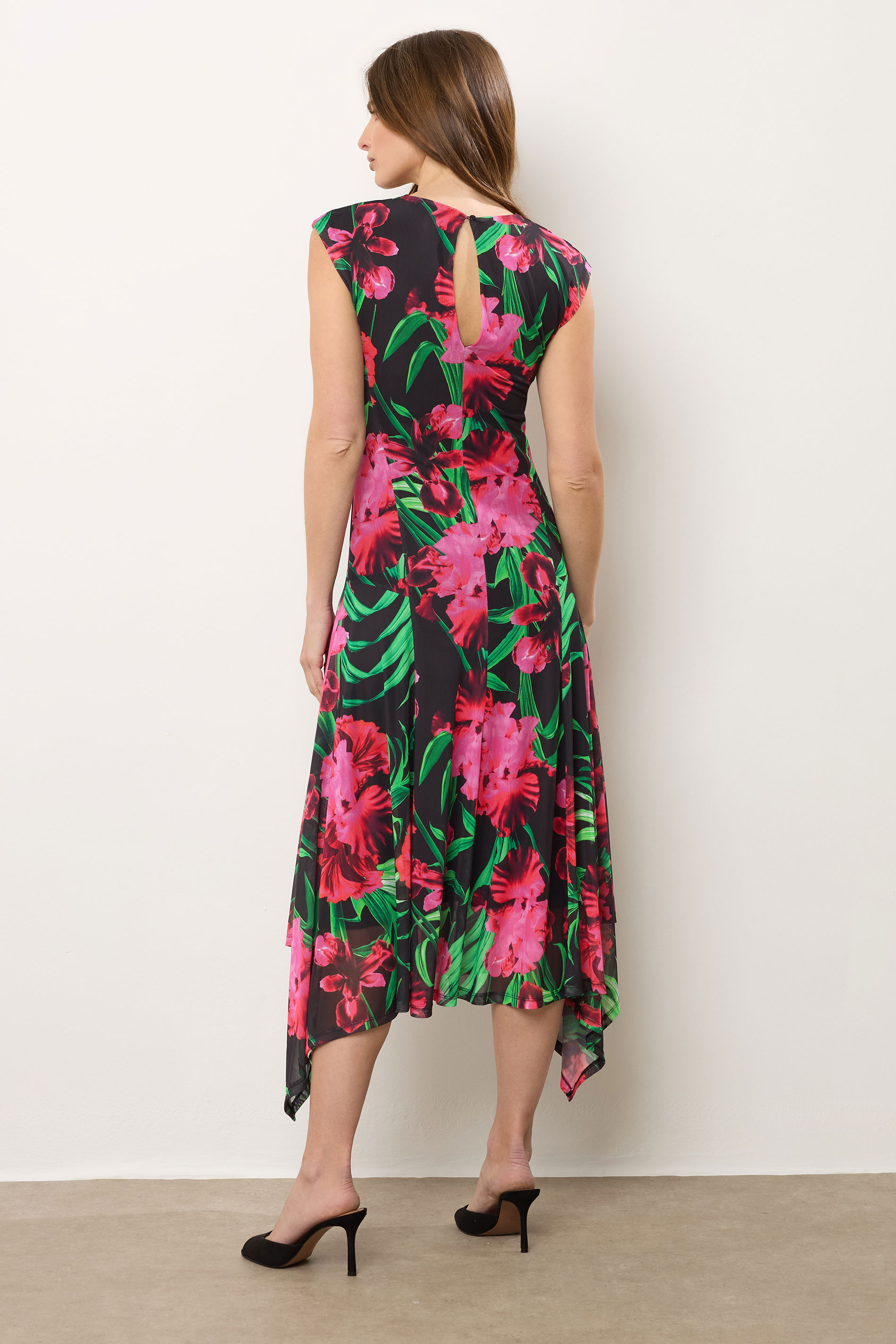 STAR Black Mesh Floral Hanky Hem Midi Dress | StarByJM 4