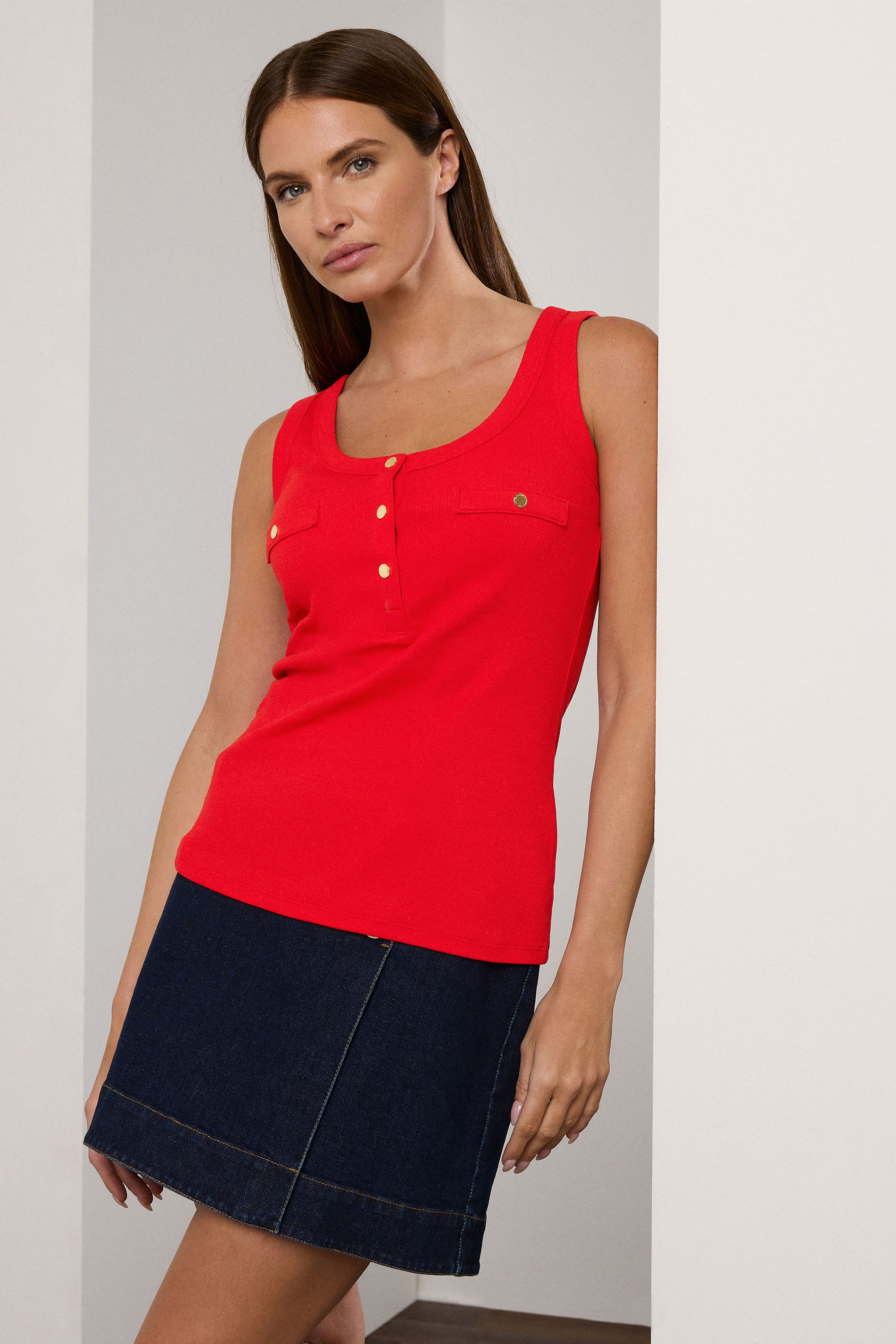 STAR Red Ribbed Button Vest Top | StarByJM 5