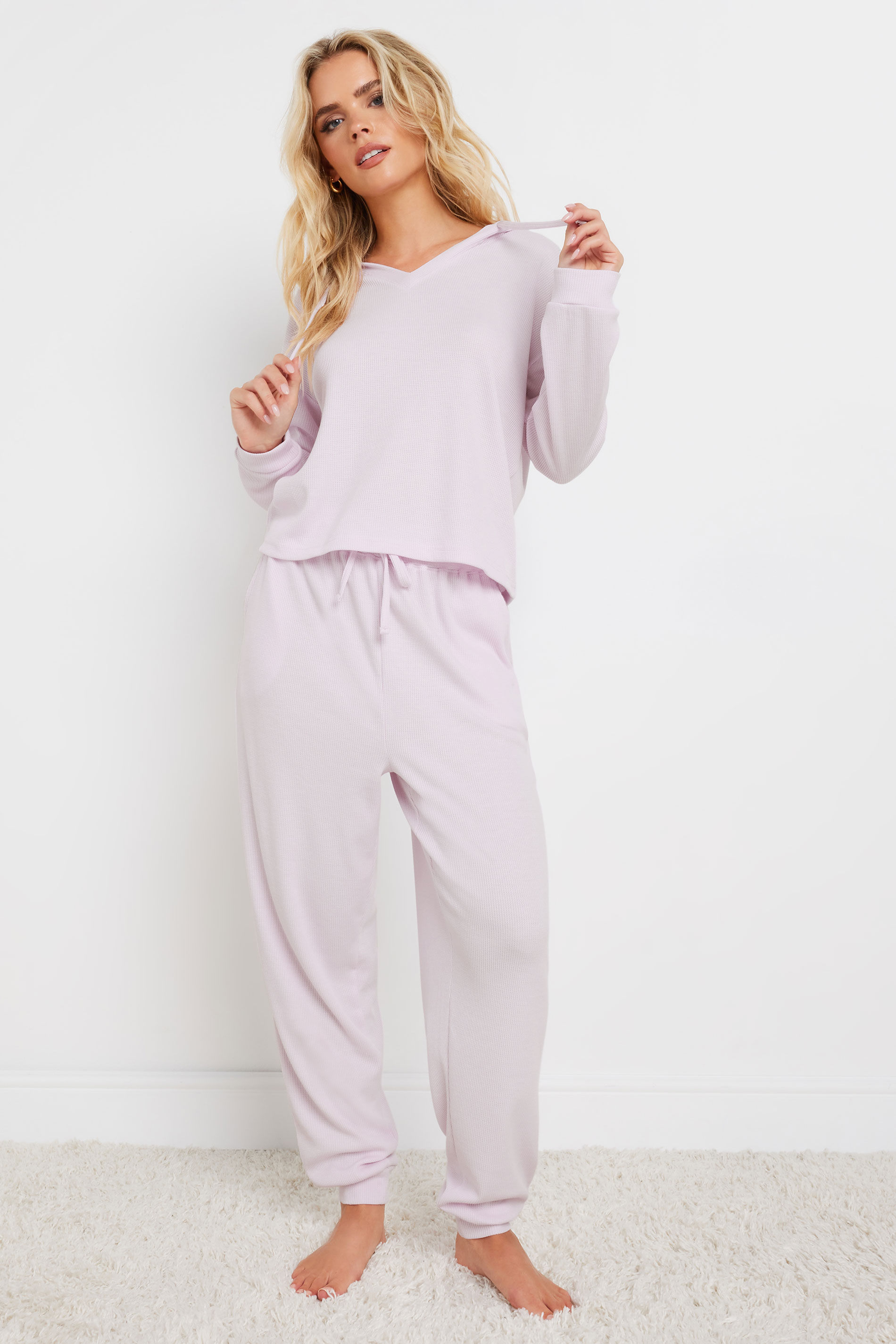 PixieGirl Petite Women's Pink Waffle Lounge Hoodie | PixieGirl 2