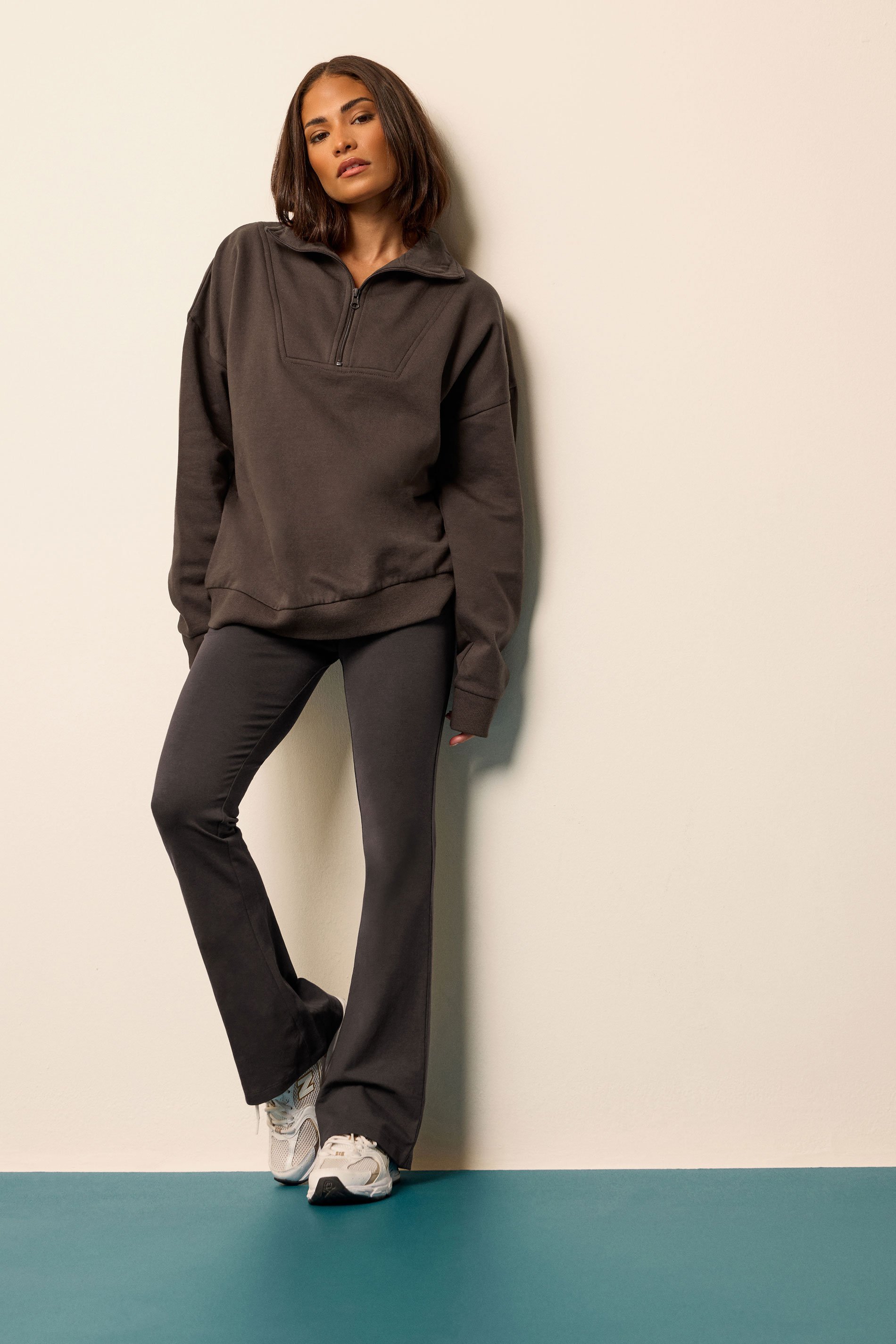 PixieGirl Petite Women's Chocolate Brown Fold Over Flared Leggings | PixieGirl 1