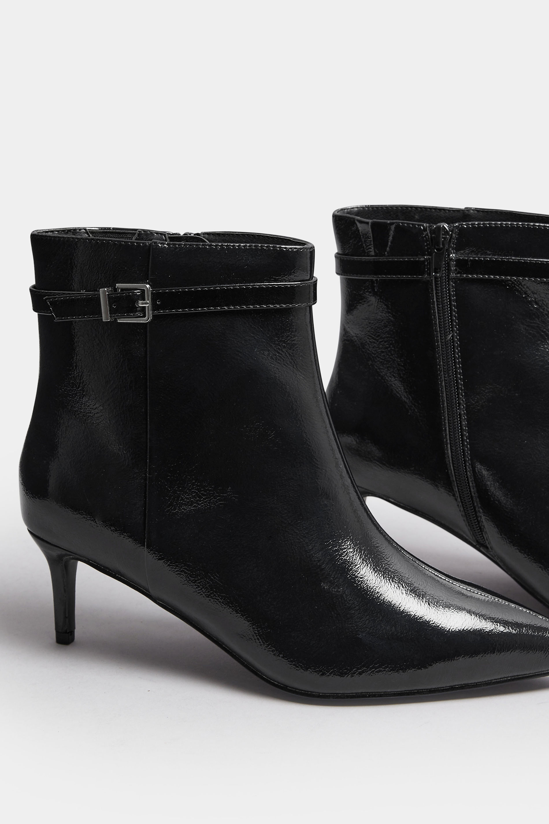 Black Buckle Pointed Toe Kitten Heel Boots In Extra Wide EEE Fit | Yours Clothing 6